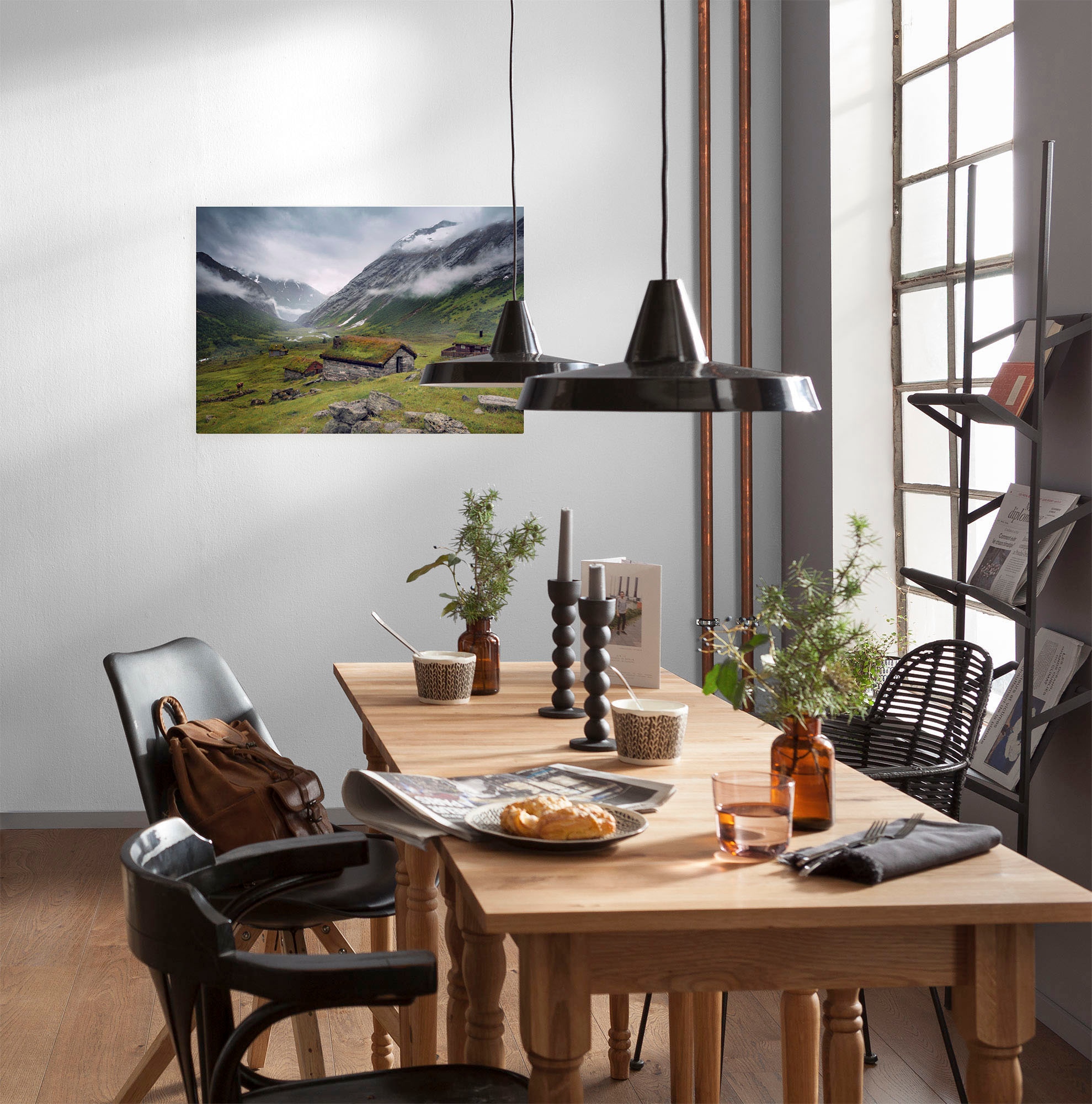 Komar Leinwandbild »Moody Mountains - Grösse 60 x 40 cm«, Baum-Blätter-Natur-Berge-Blumen-Foto-Jahreszeiten-Landschaft-Meer-Strand-Palmen, (Packung, 1 St.), Keilrahmenbild mi Echtholzrahmen