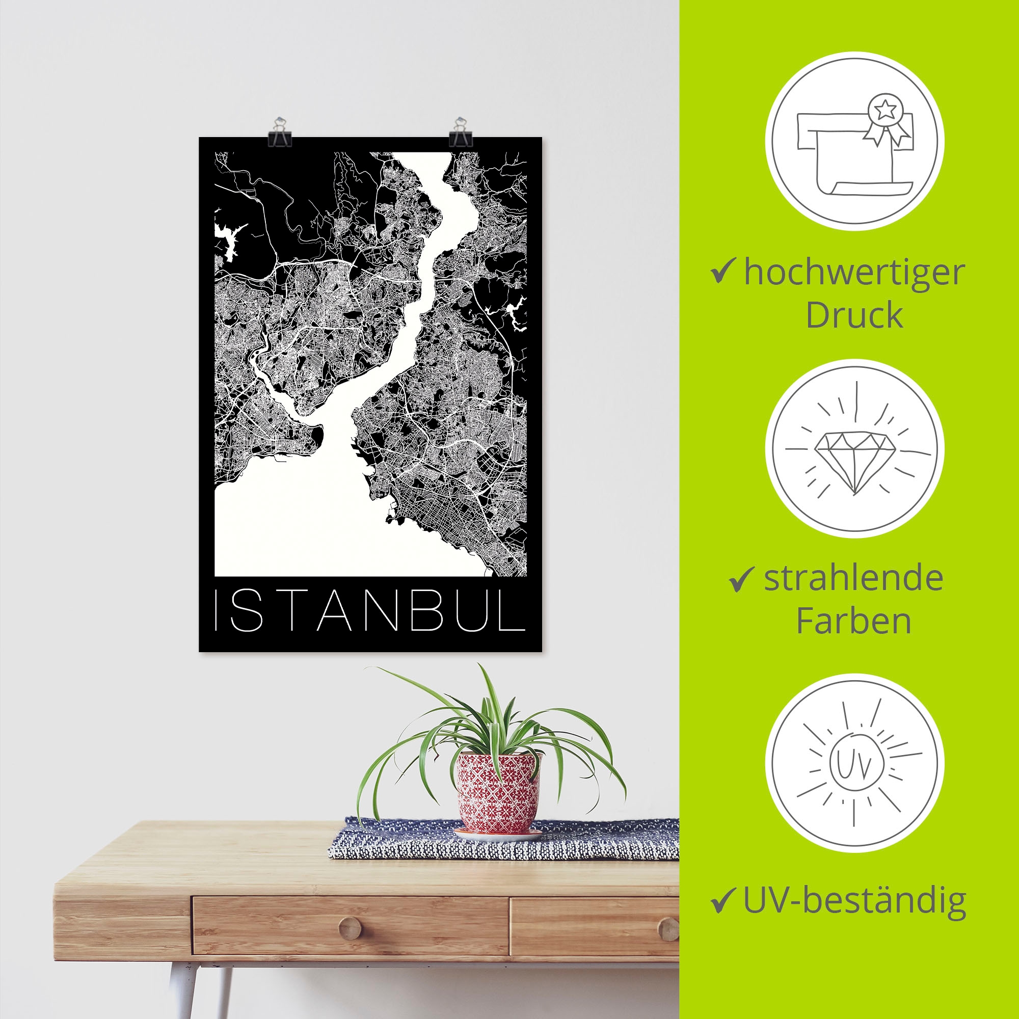 Artland Poster »Retro Karte Istanbul Schwarz & Weiss«, Landkarten, (1 St.), als Alubild, Leinwandbild, Wandaufkleber oder Poster in versch. Grössen