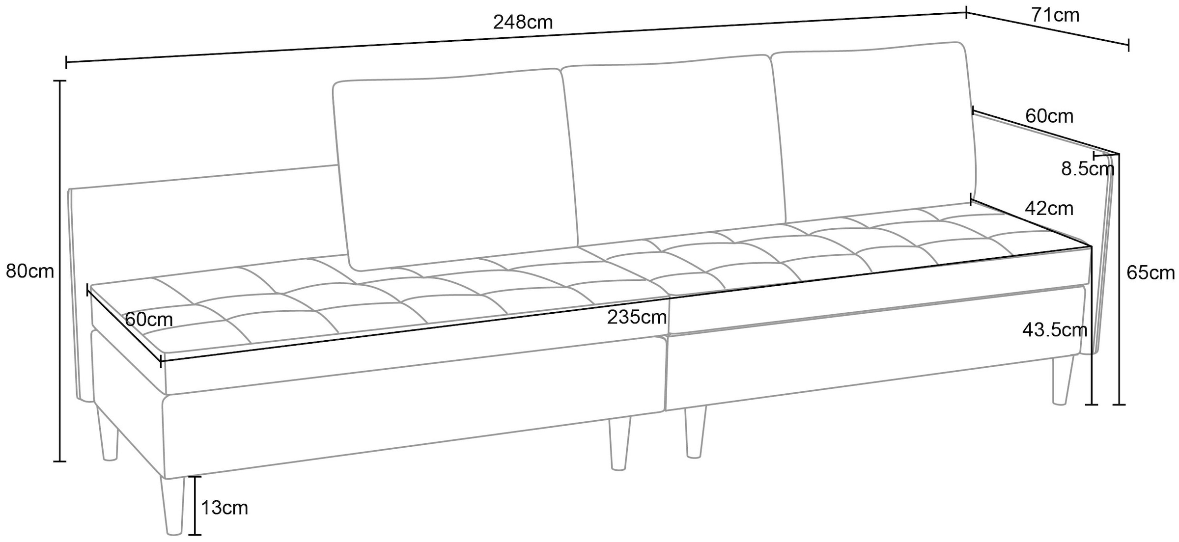 Dorel Home Ecksofa »LINDHUS, L-Form, verschiedene Stellvarianten, Loungesofa, Schlaf-Liege«, Wohnlandschaft, mit Recamiere, grosser Bettkasten, Cord, Chenille
