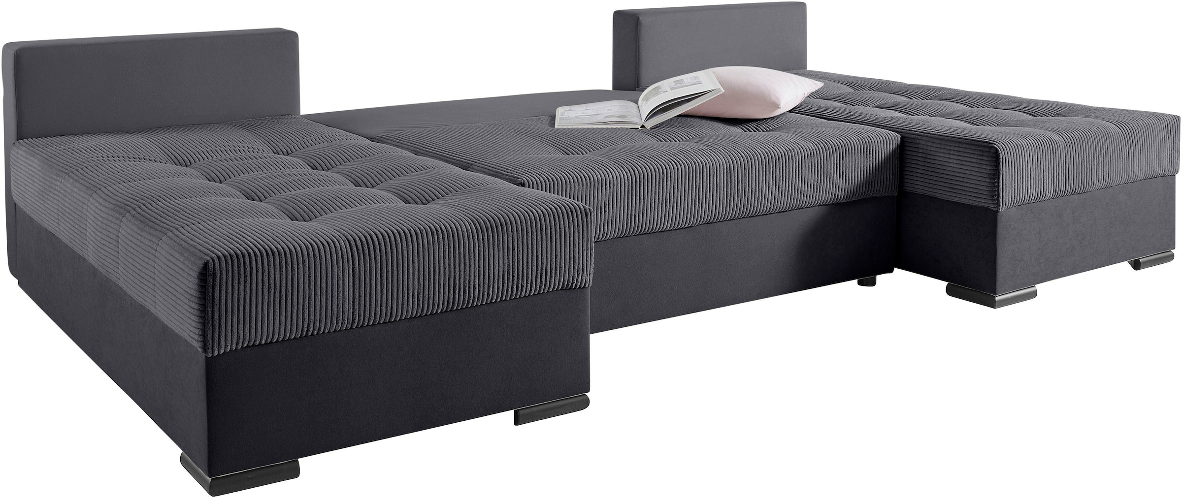 COLLECTION AB Wohnlandschaft »Josy, U-Form, Schlafsofa mit Bettkasten«, (Cord-/Mix), flexible Recamiere, Breite: 269cm, inklusive Rückenkissen, Cord/Mix