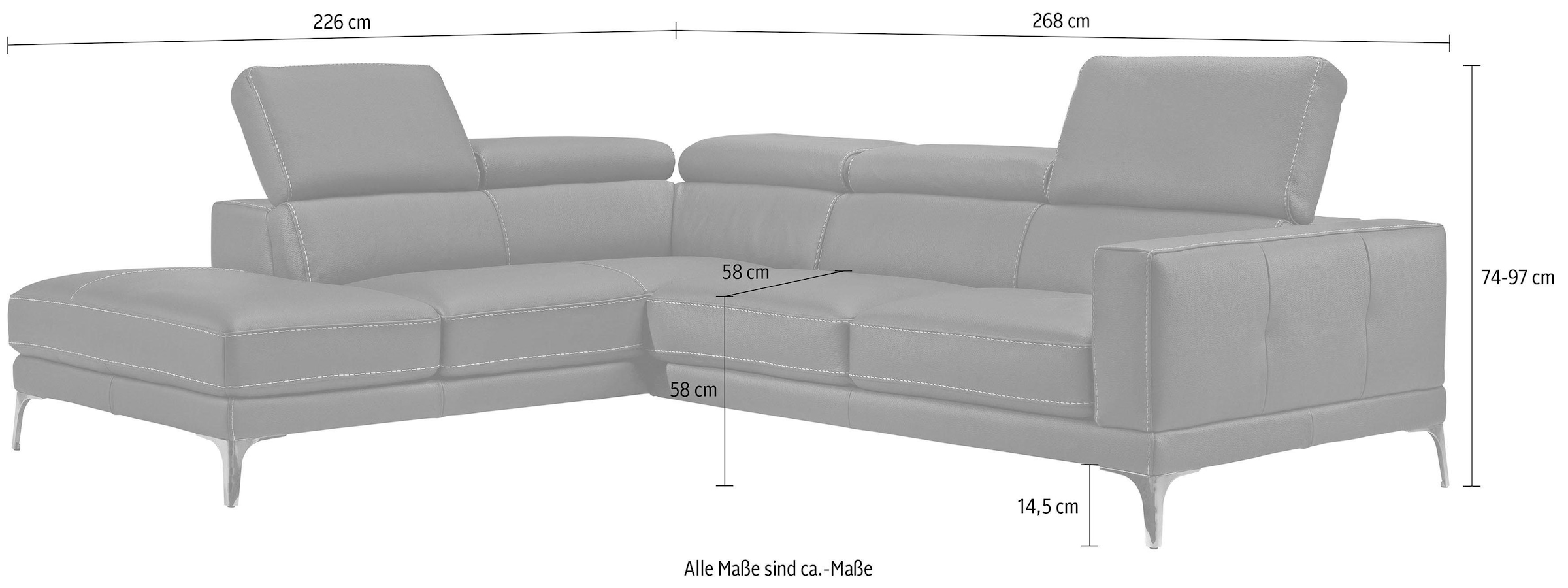 Egoitaliano Ecksofa »Queenie, extravagantes Sofa mit erstklassigem Sitzkomfort«, mit verstellbarer Armlehne und Kopfteilen für Wohlfühlkomfort