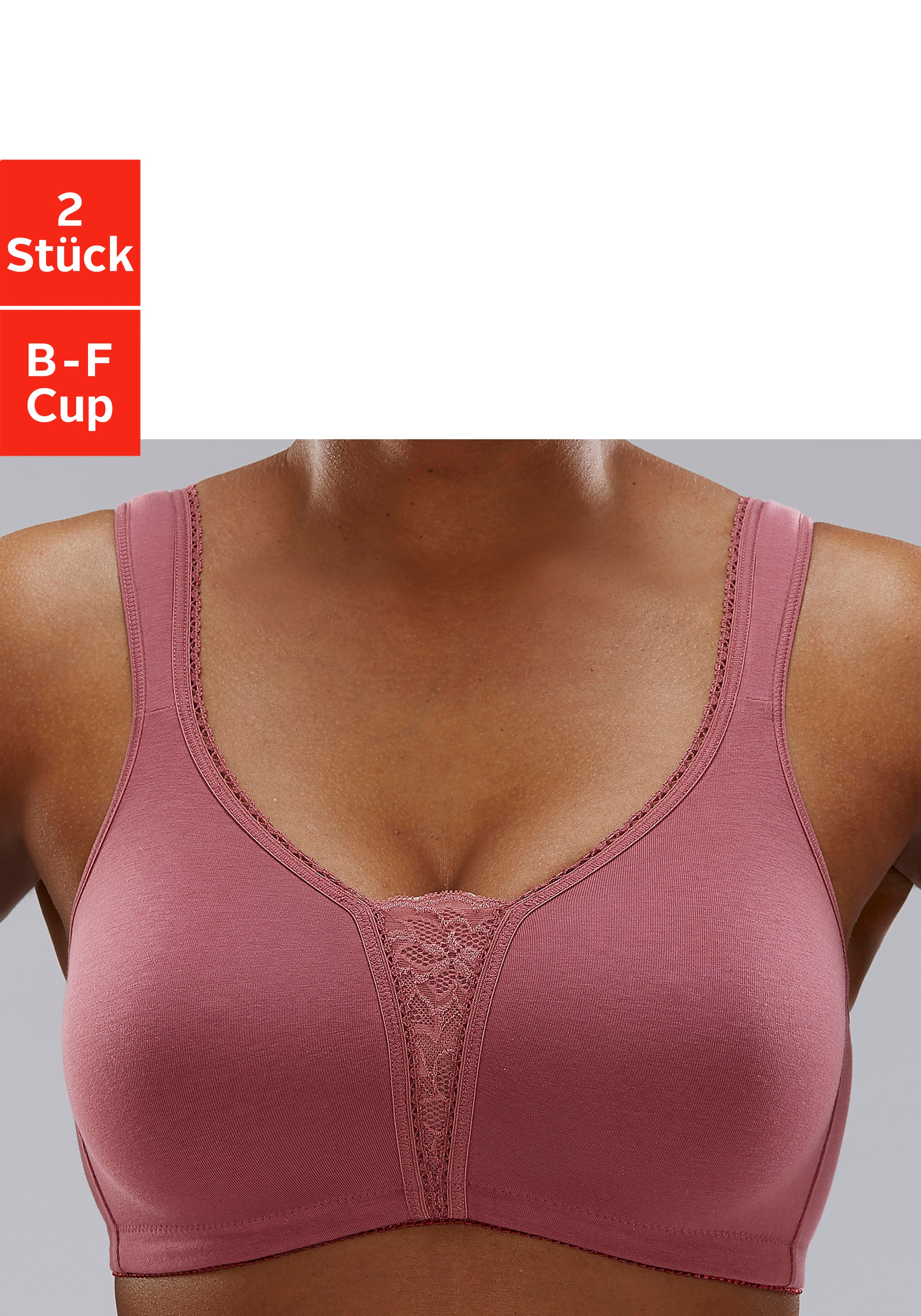 petite fleur Soft-BH Packung, 2 Stück, ohne Bügel mit Spitzen-Details