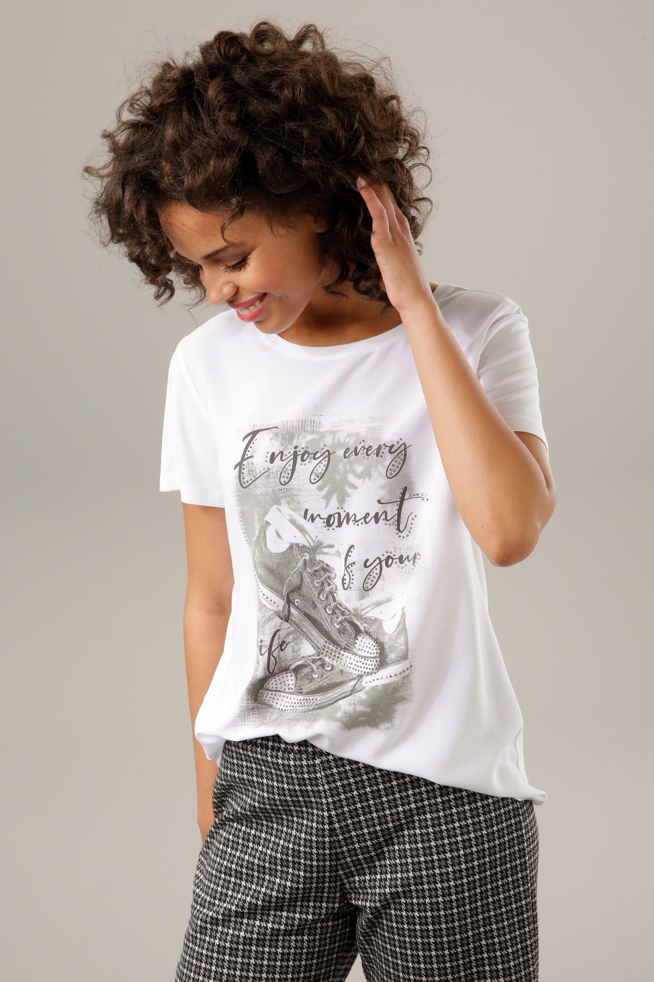 Aniston CASUAL Shirtbluse, mit online Jelmoli-Versand verzierter shoppen | Frontdruck Glitzersteinchen