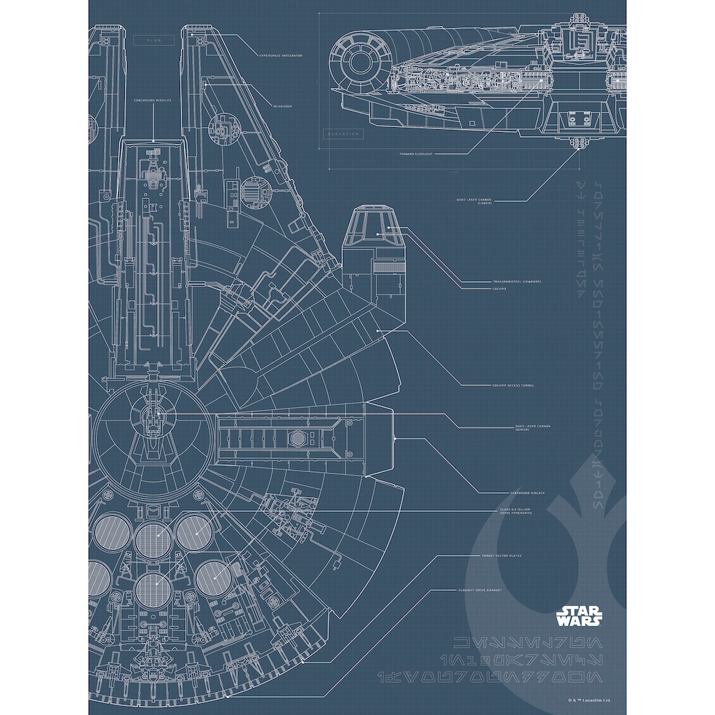 Komar Poster »Star Wars Blueprint Falcon«, Star Wars, (1 St.), Kinderzimmer, Schlafzimmer, Wohnzimmer