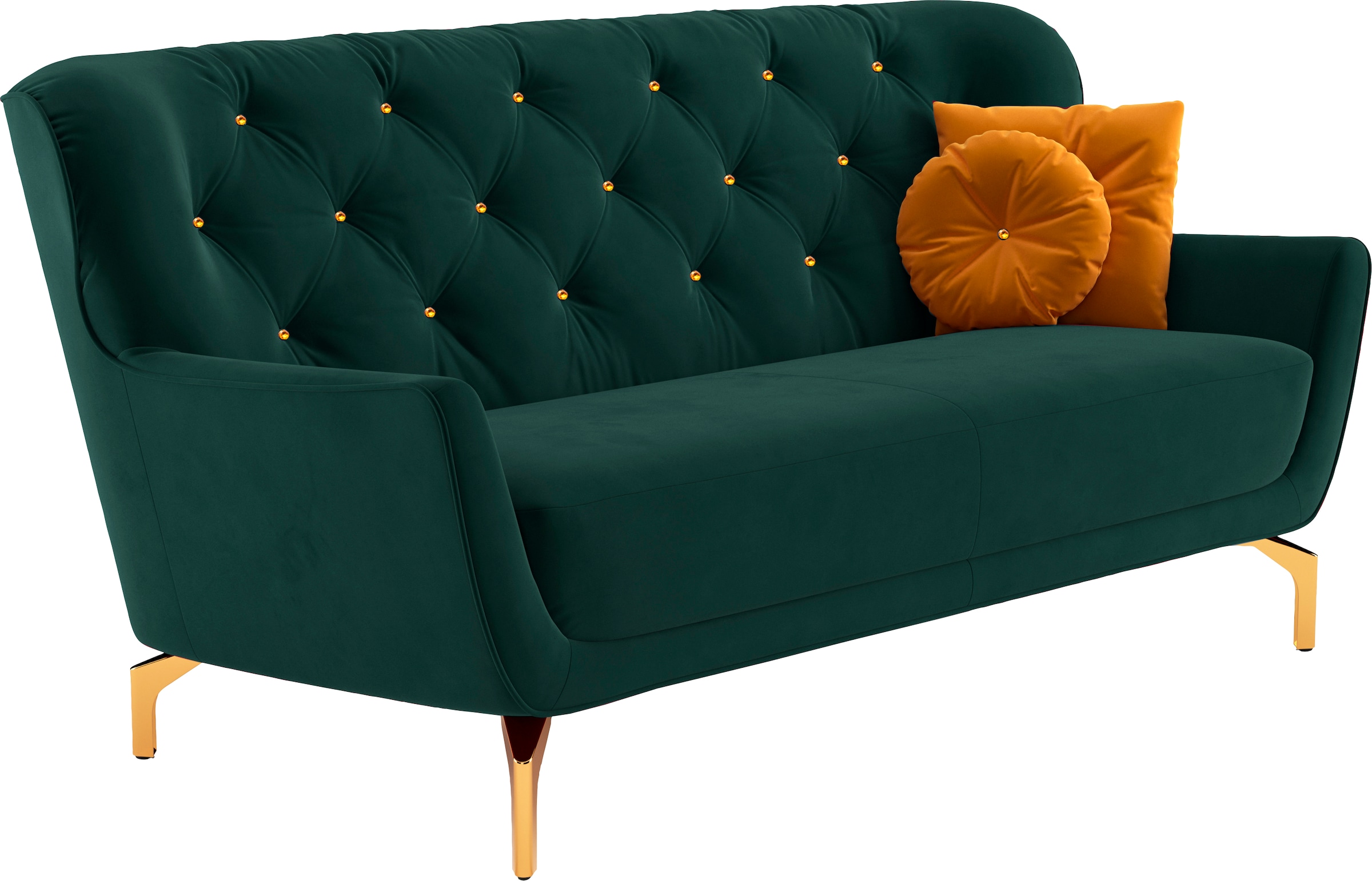 sit&more Polstergarnitur »Orient 3«, (2 tlg.), inkl. 4 Zierkissen mit Strass-Stein, goldfarbene Metallfüsse
