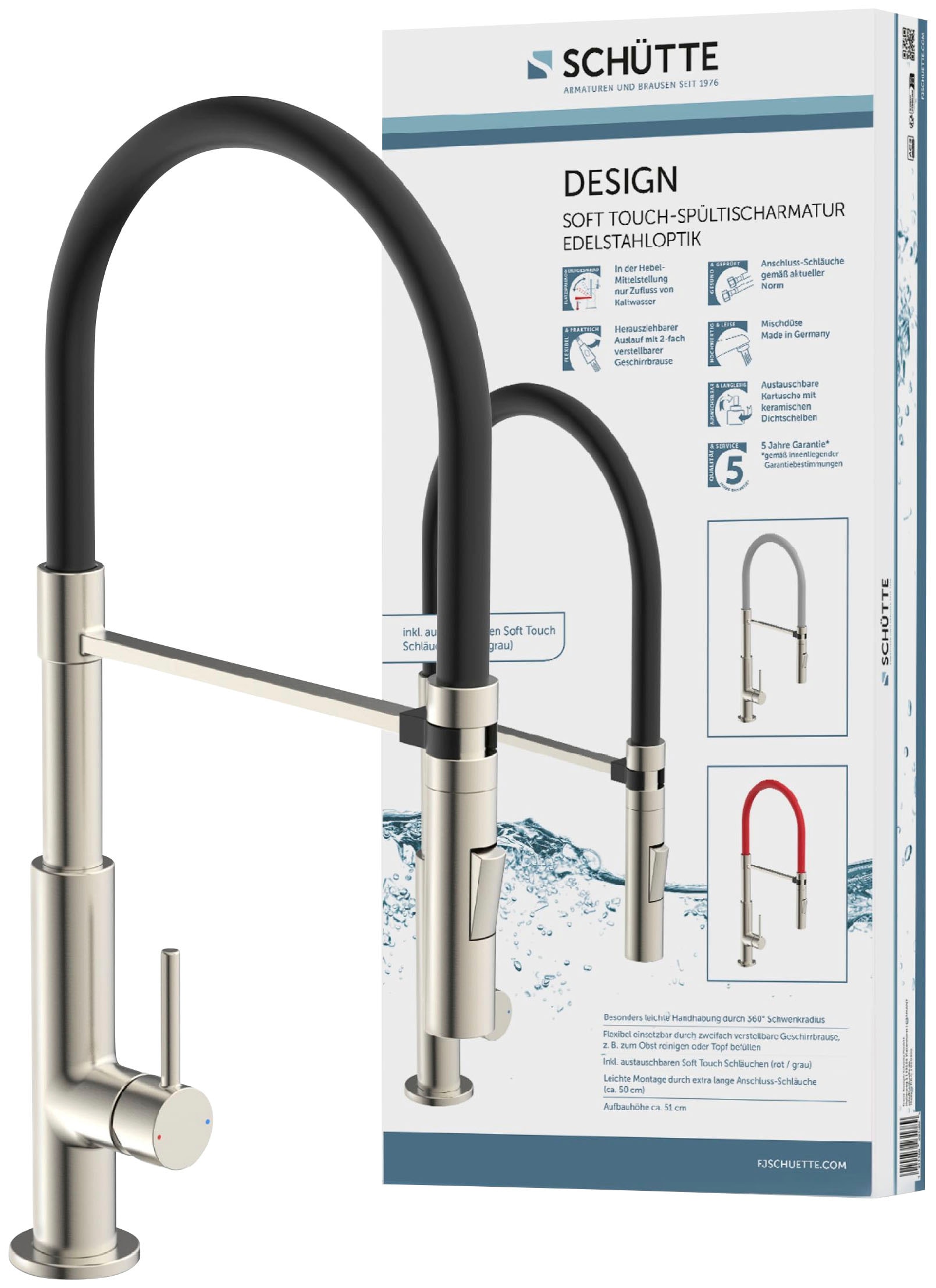 Schütte Spültischarmatur »Design«, ausziehbar, 360° schwenkbar, Edelstahloptik/Schwarz, Hochdruck