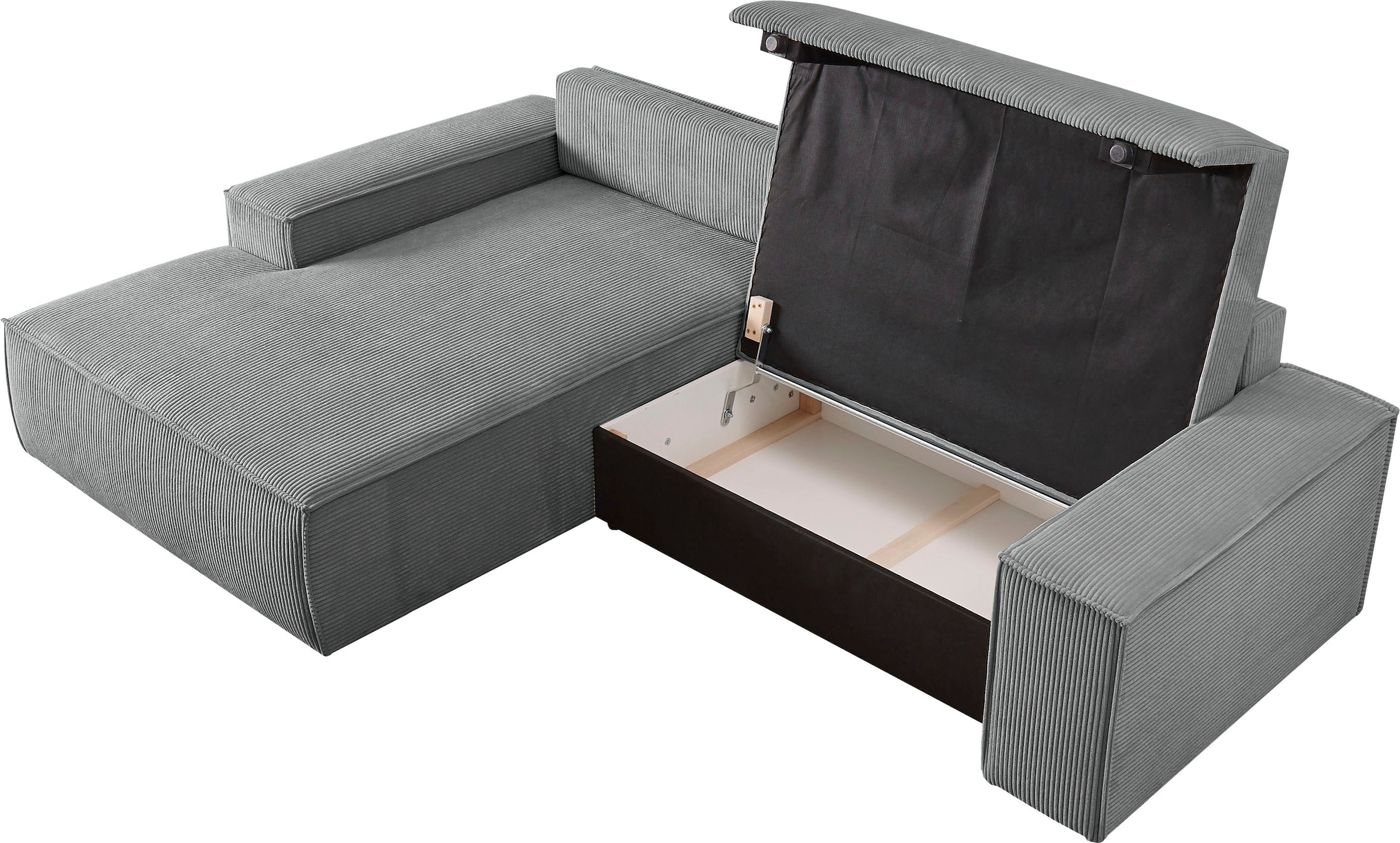Home affaire Ecksofa SHERWOOD Schlafsofa 267 cm, L-Form, Schlaffunktion mit Bettkasten (210x136 cm), Cord, Vintage, Samtvelours