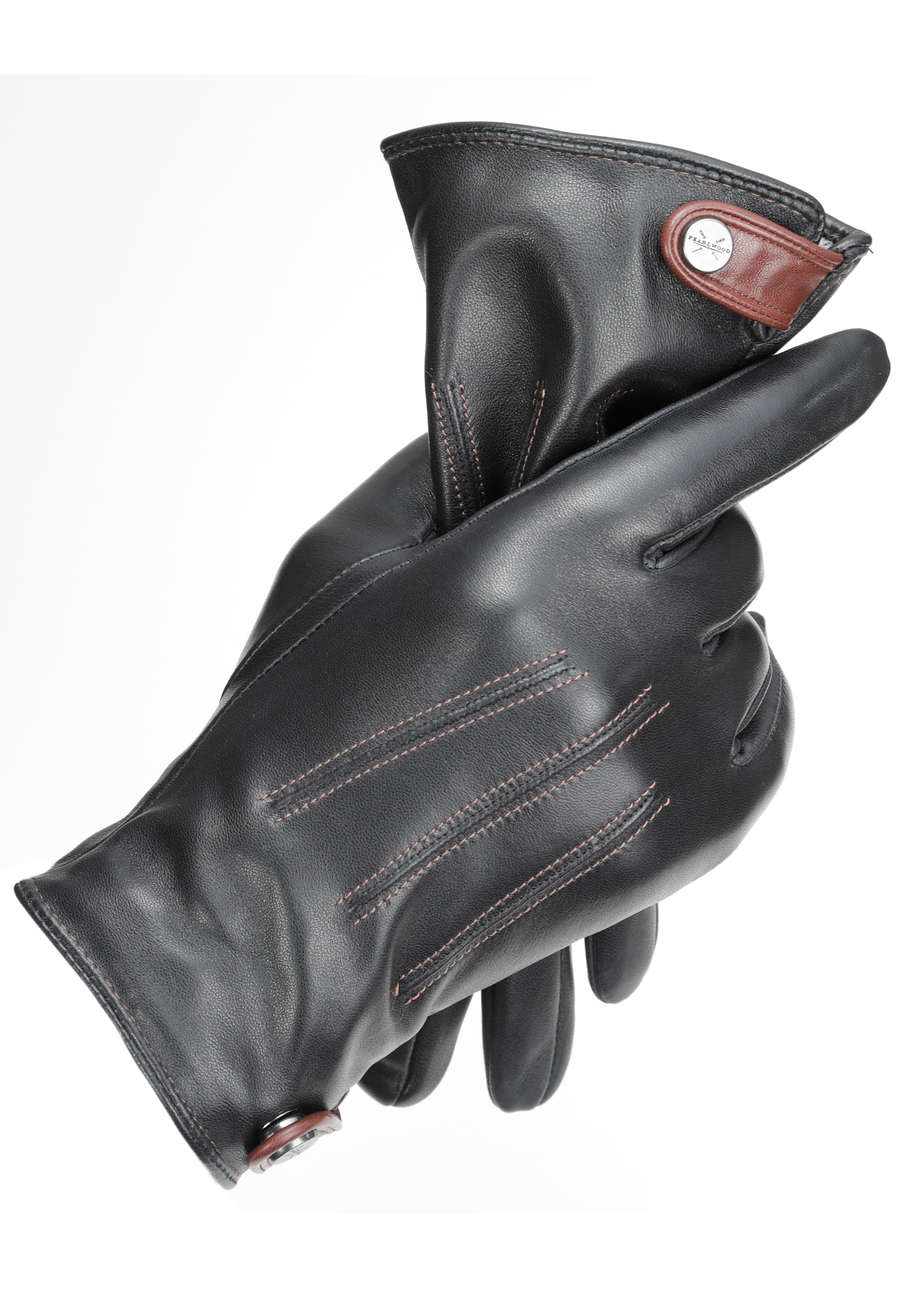 PEARLWOOD Lederhandschuhe »TAYLOR«, (1 Paar), gefüttert, Ziernähte, seitlicher Lederriegel in Kontrastfarbe