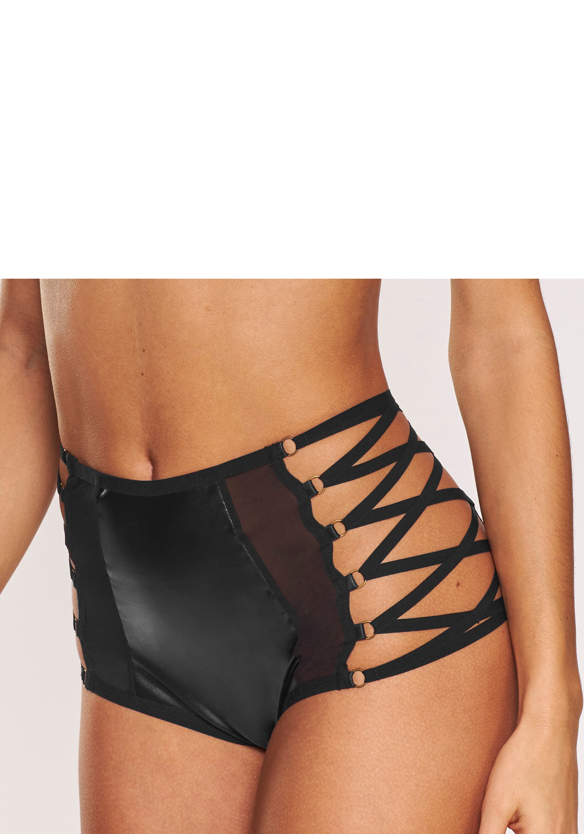 petite fleur gold by Lascana High-Waist-Slip aus Lederimitat mit aufregenden Bänderdetails, Reizwäsche