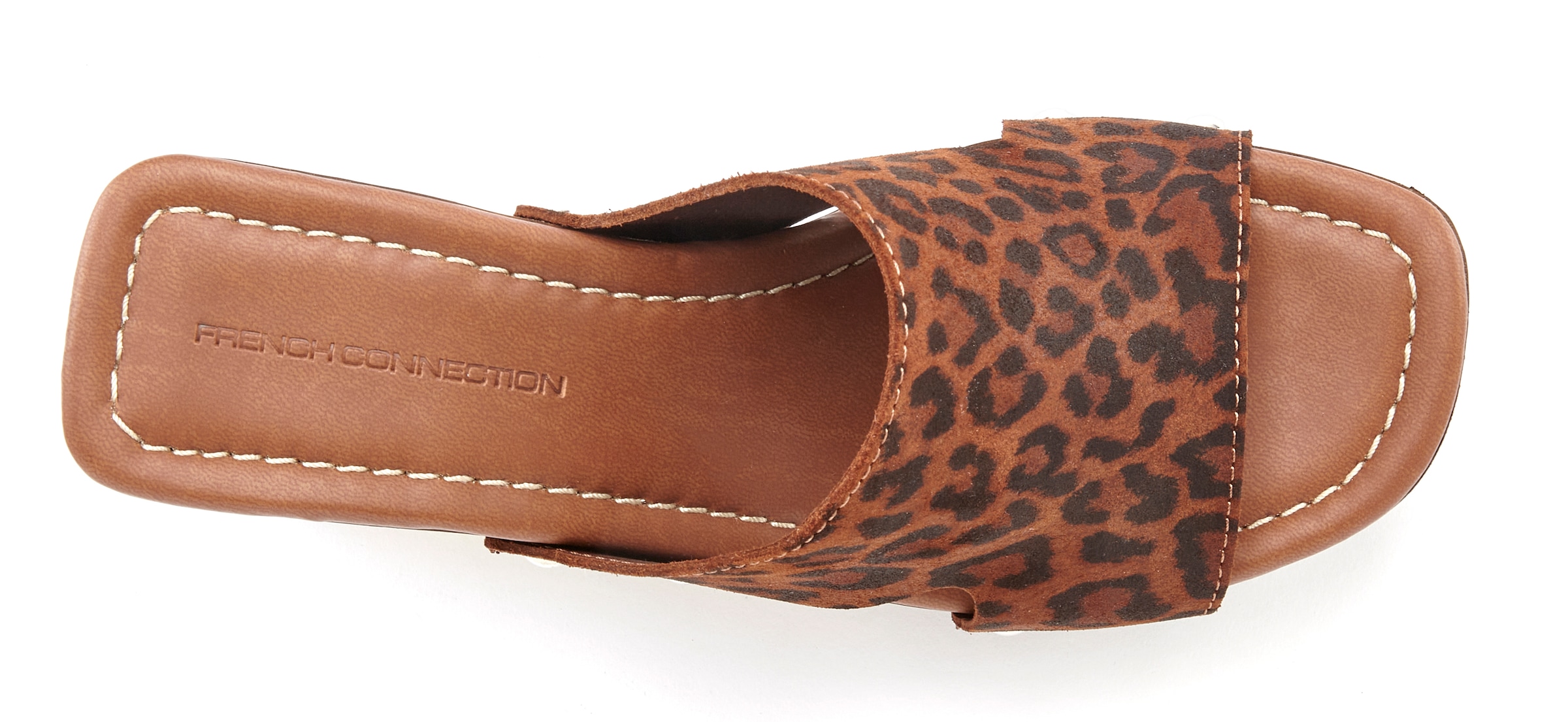 French Connection Pantolette, Mule, Sandale, offener Schuh aus Leder mit Blockabsatz