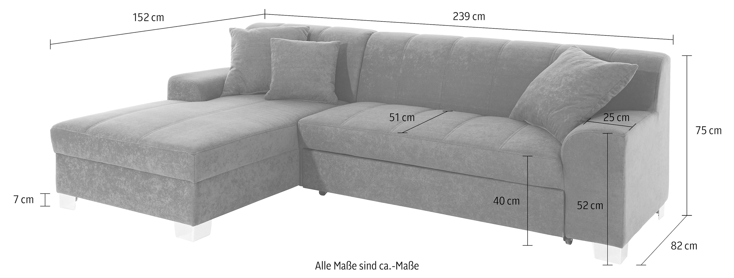 INOSIGN Ecksofa »Turah incl. Zierkissen, moderne Steppung, auch in Leder«, wahlweise mit Bettfunktion, Schlafsofa, B/T/H: 239/152/75 cm, L-Form