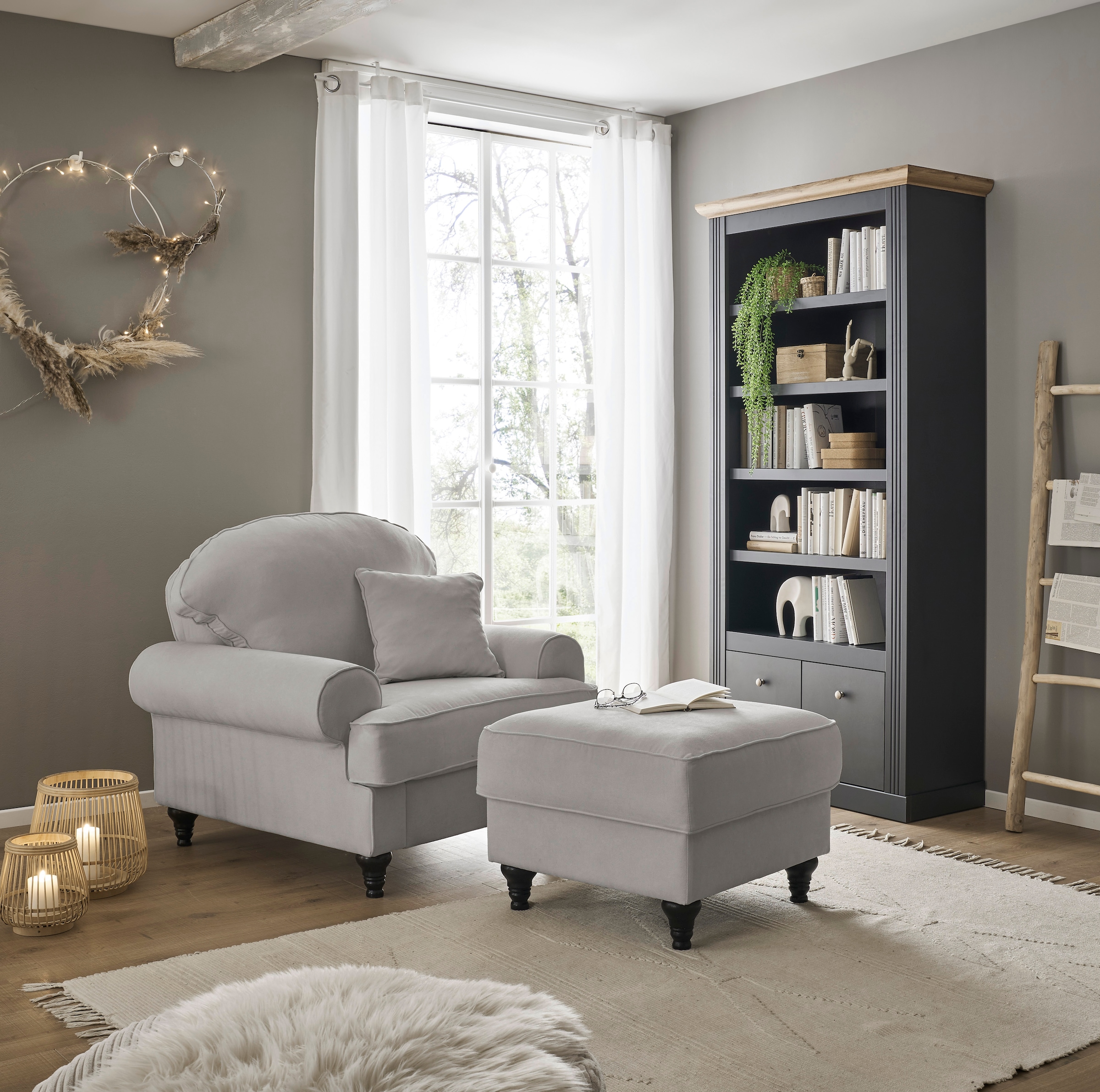 Home affaire Sessel »WESTMINSTER«, (Set, 2 St., 1Sessel, 1 Hocker), mit Federkern-Polsterung
