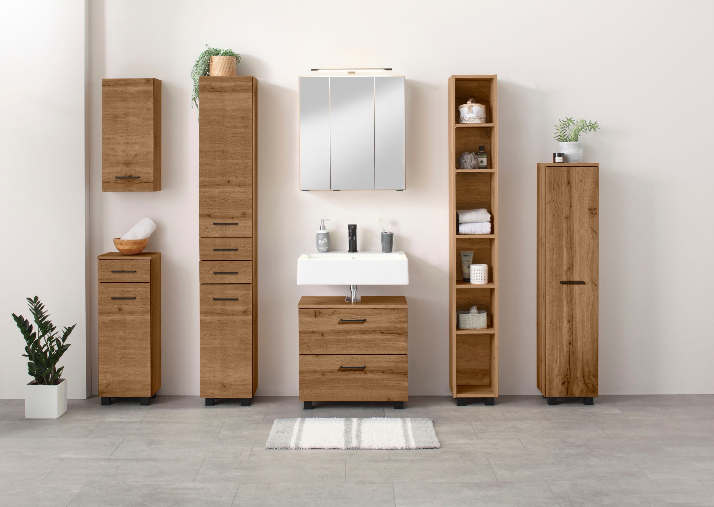 welltime Waschbeckenunterschrank "Trento, verschiedene Ausführungen und Farben" Badmöbel, Breite 60 cm, Beckenunterschrank auf Füßen, Made in Germany