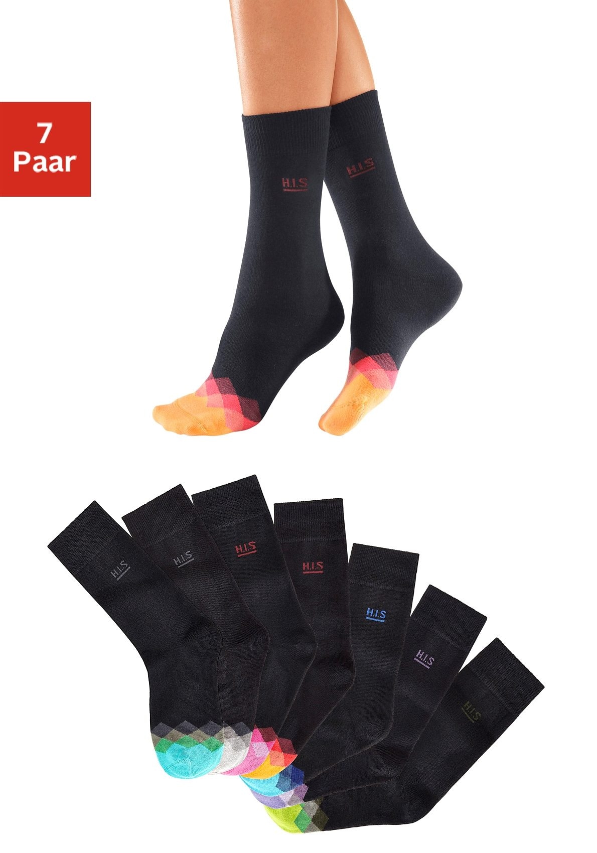 Socken, (Packung, 7 Paar), mit bunt gemusterter Spitze