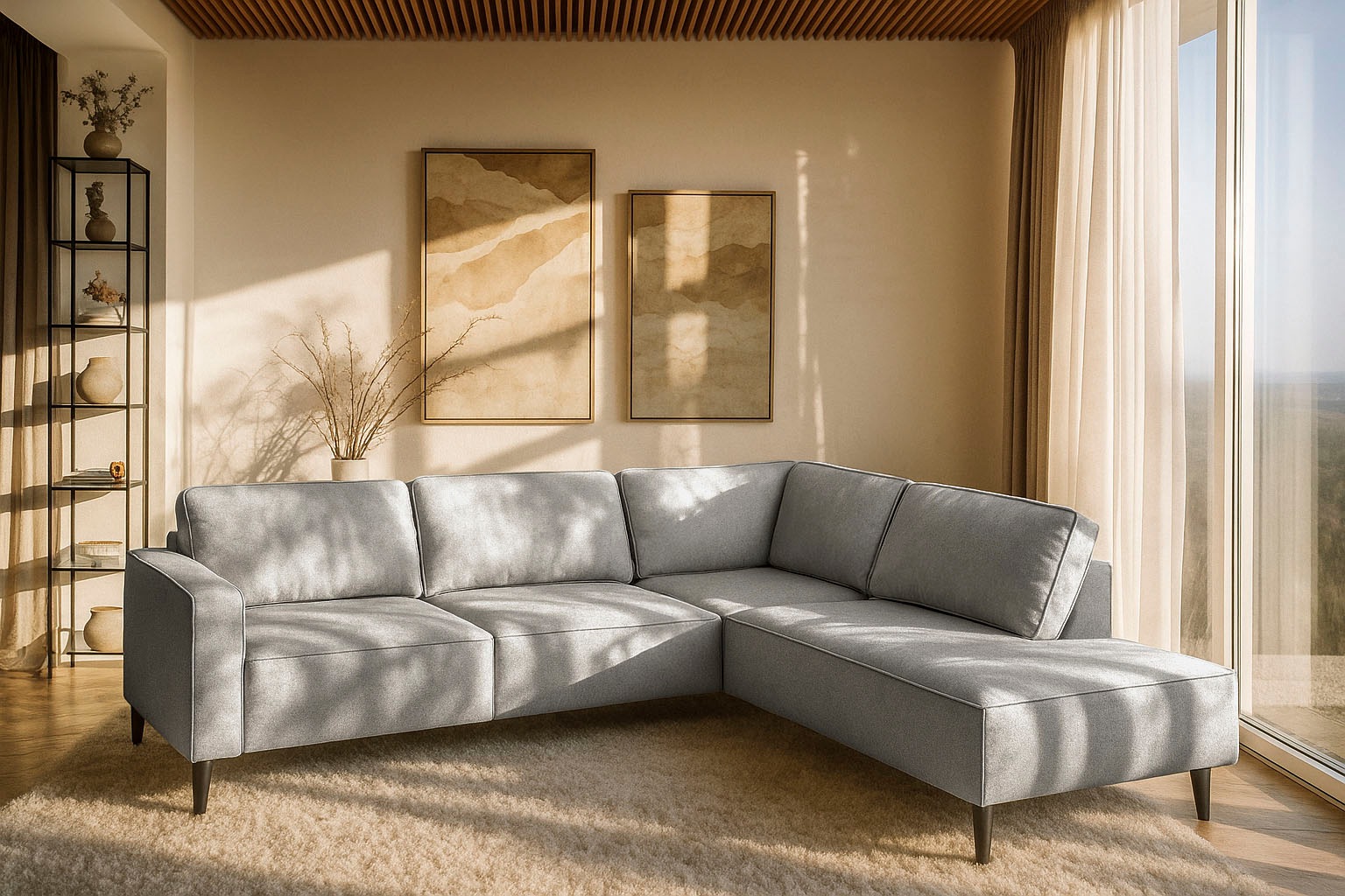GOODproduct Ecksofa "Fumone, Lederoptik oder Soft-Touch Chenille" Breite 260, mit schwarzen Massivholzfüssen