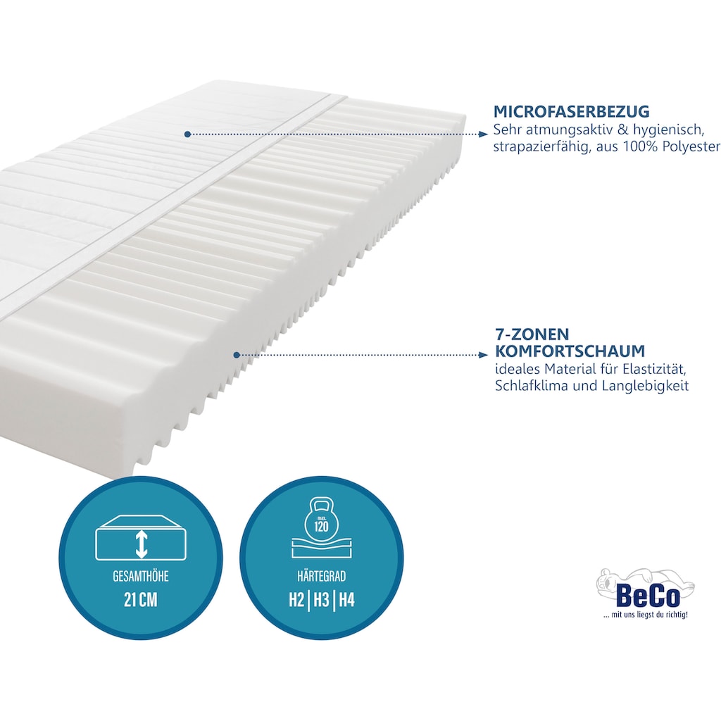 Beco Komfortschaummatratze »2 für 1«, 21 cm hoch, Raumgewicht: 28 kg/m³, (1 St.)
