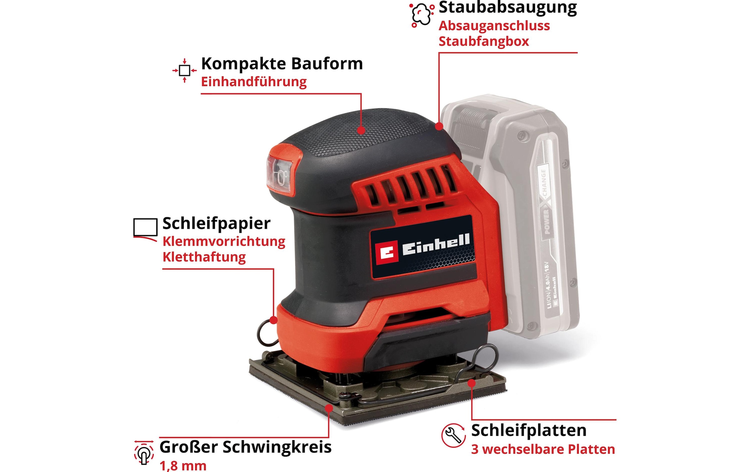Einhell Akku-Schwingschleifer »TE-OS 18/113 3X Li – Solo«