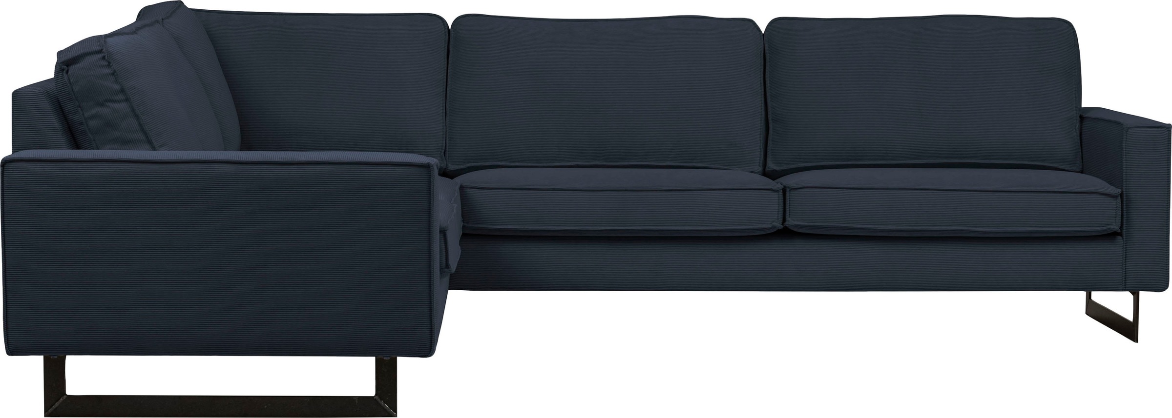 Places of Style Ecksofa »Pinto, XXL, 250/290 cm, langer Schenkel, Ottomane«, Cord, Chenille, Lederoptik, mit Keder, Metallfüsse, Wellenunterfederung