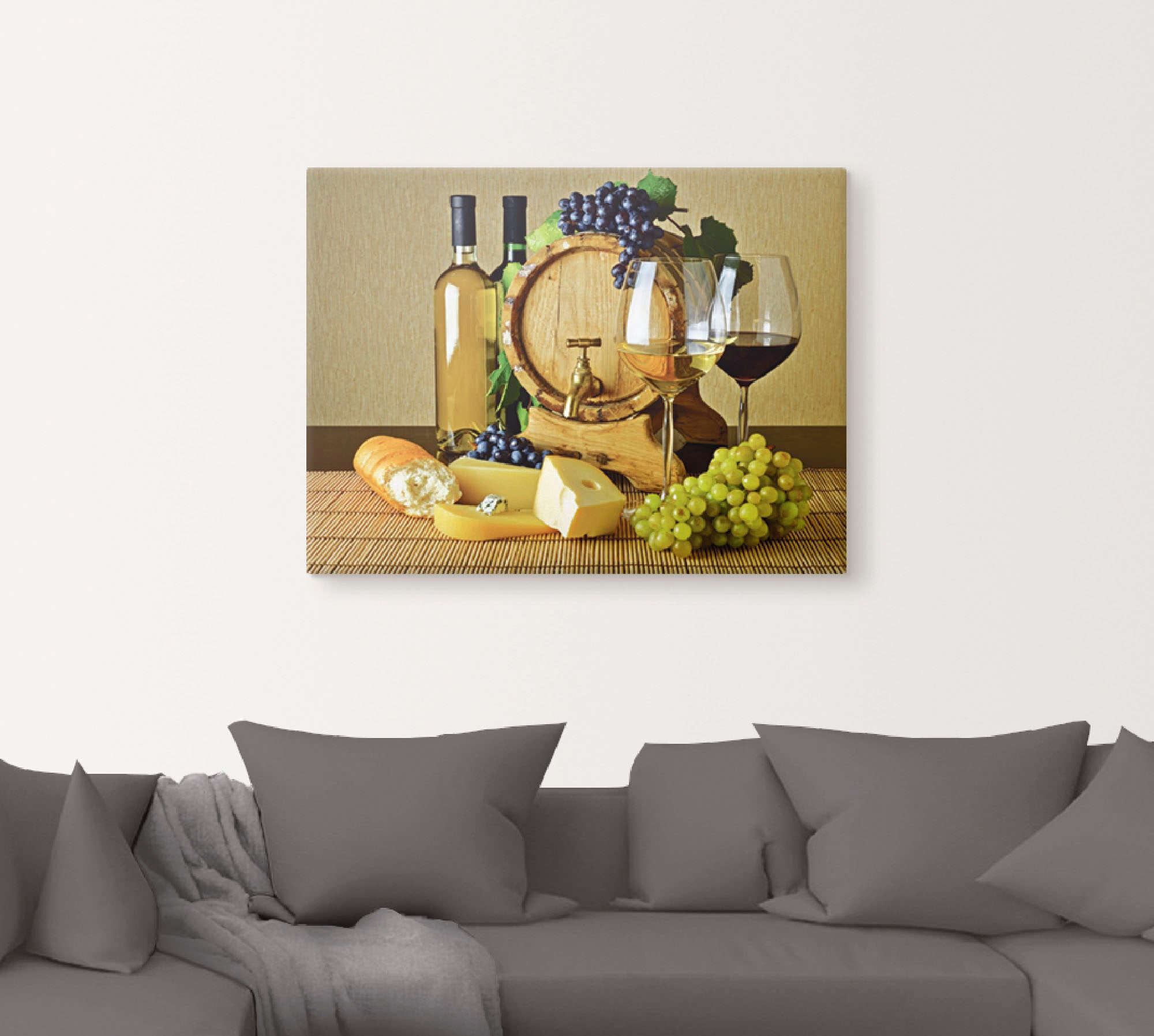 Artland Wandbild »Käse, Wein und Trauben«, Lebensmittel, (1 St.), als Alubild, Leinwandbild, Wandaufkleber oder Poster in versch. Grössen