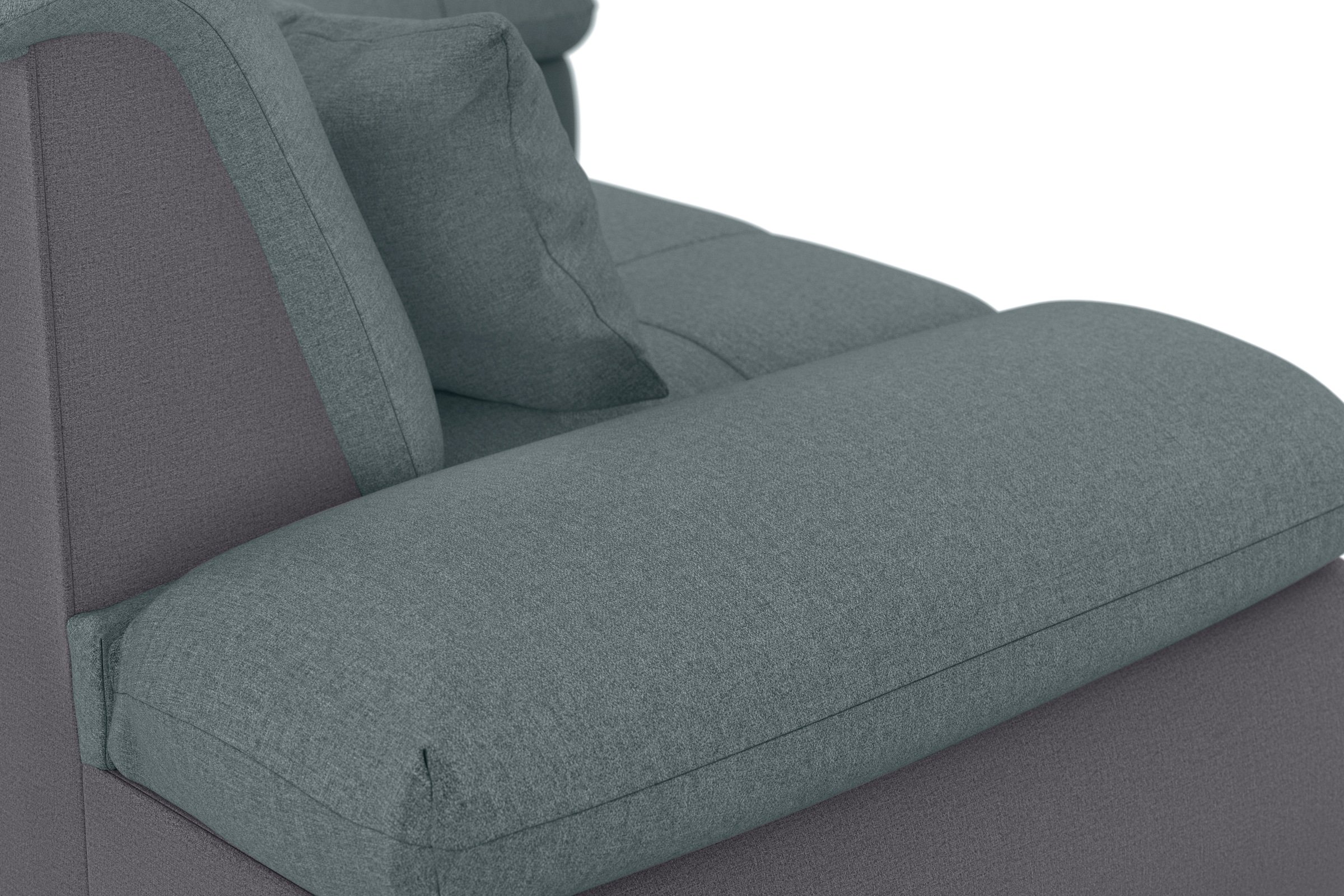 DOMO collection Ecksofa »Moric, L-Form, XXL-Sofa - Breite 300cm«, wahlweise mit Bettfunktion und Armteilverstellung, grau-eisblau