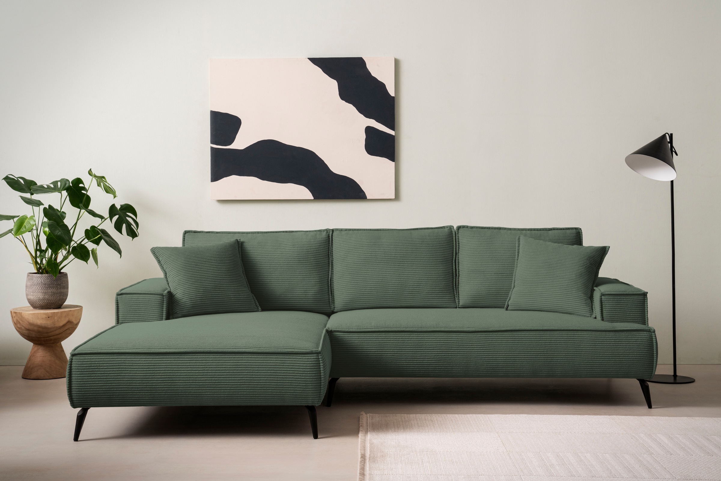 andas Ecksofa »TVINNU, L-Form in Cord, Sofa«, wahlweise Recamiere rechts/links, schwarze Füsse, bequemer Sitzkomfort