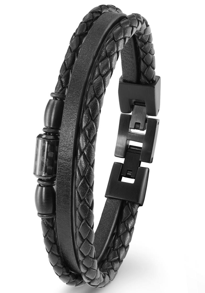 Lederarmband Jelmoli-Versand Carbon »2022637«, Edelstahl bestellen s.Oliver + | online aus