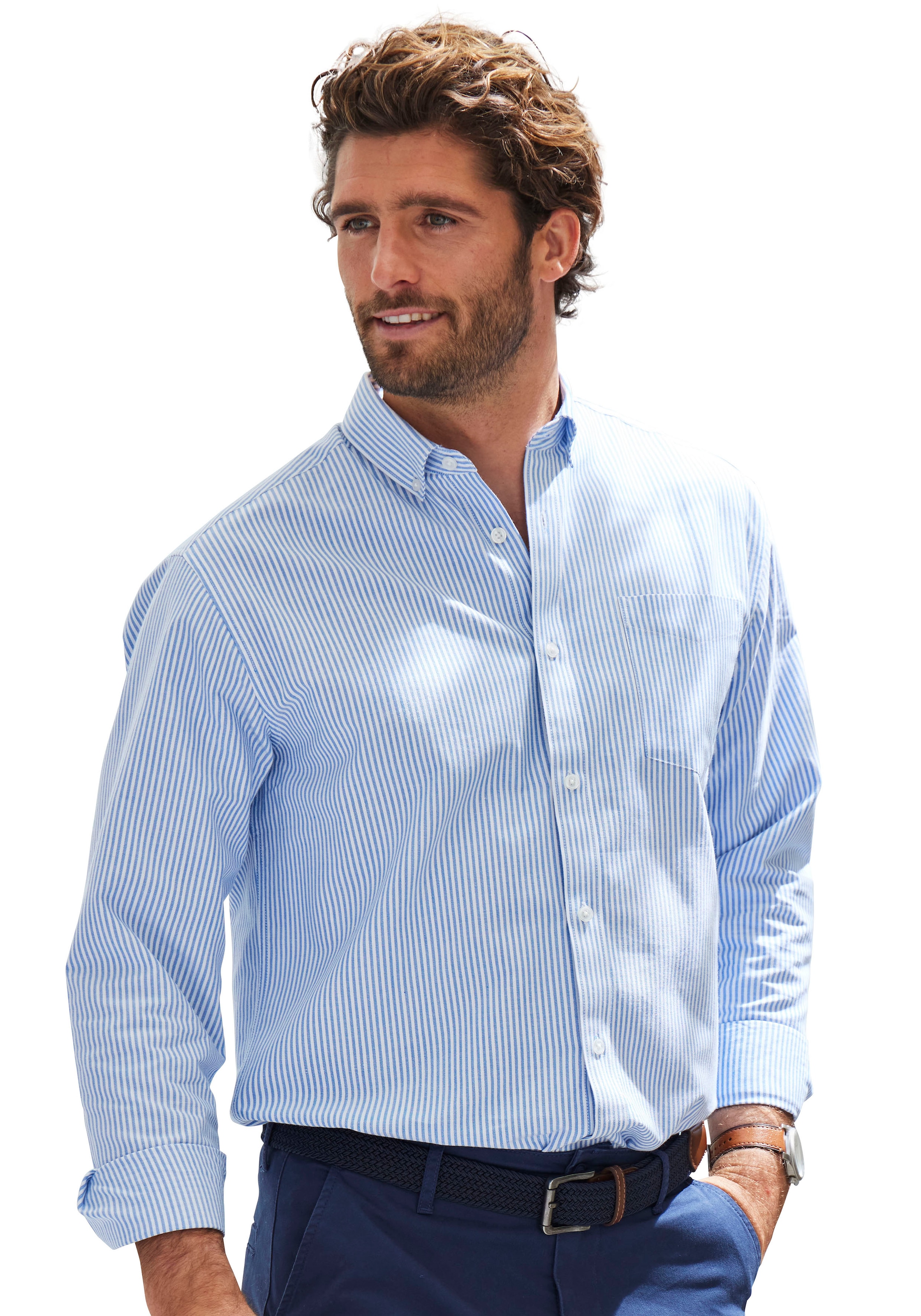 Langarmhemd »Regular-fit«, Oxfordhemd langarm mit Button-down-Kragen aus reiner Baumwolle