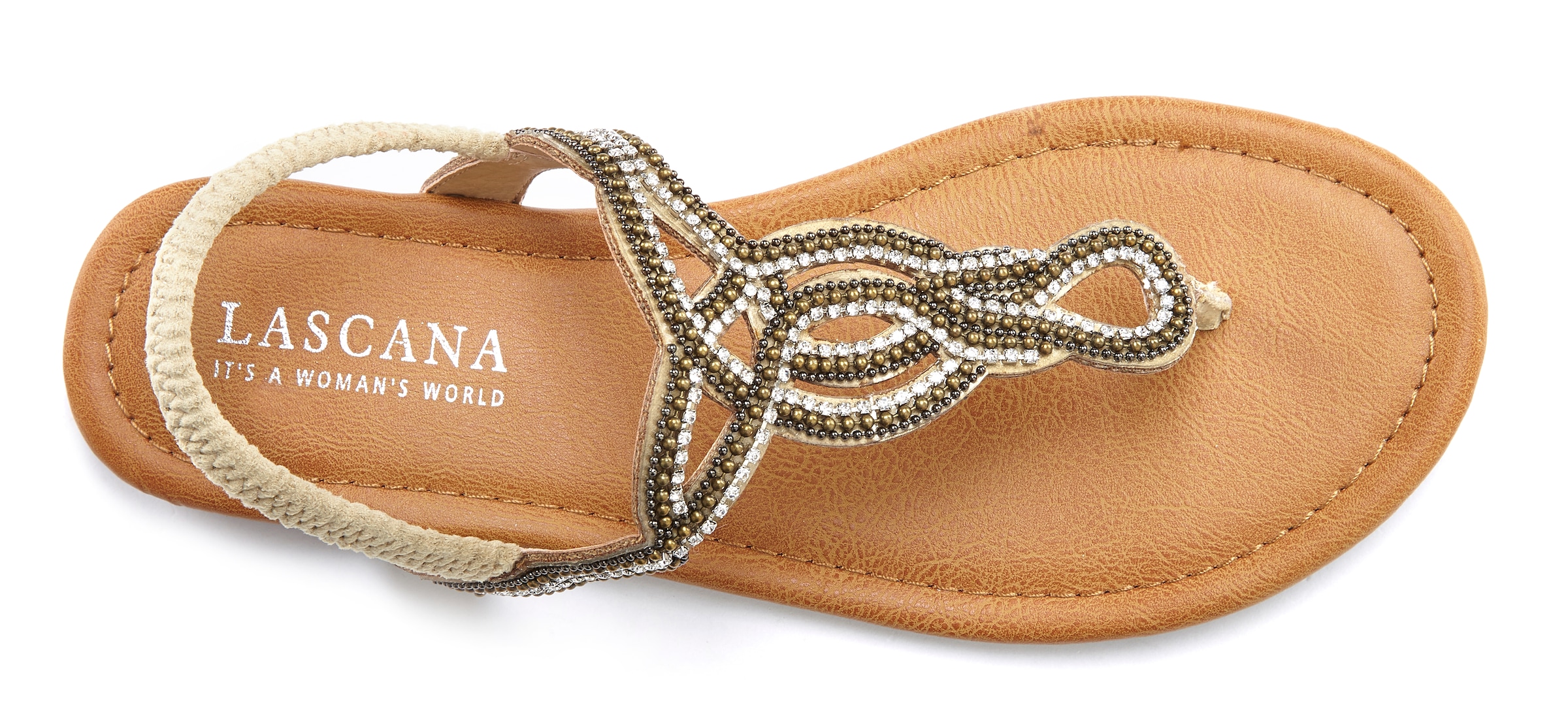 LASCANA Zehentrenner, Sandale, Pantolette mit Schmucksteinen in Glitzer-Optik VEGAN