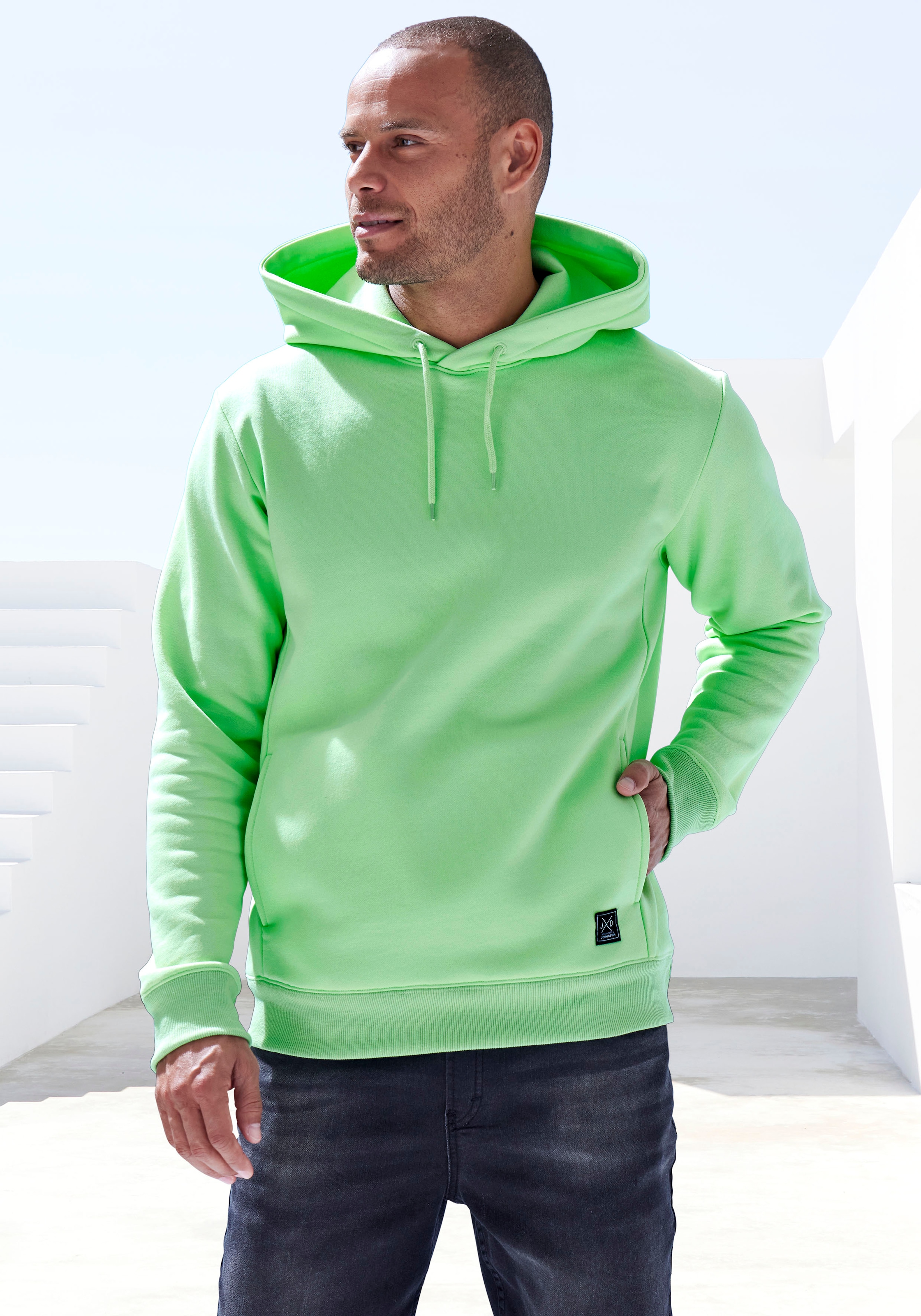 John Devin Hoodie, Langarm, Sweatshirt mit Rundhals und Kapuze, Baumwollmischung
