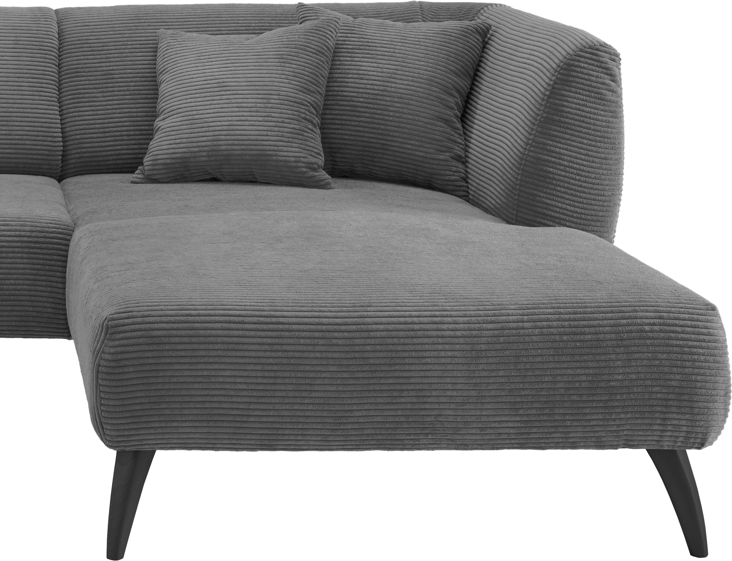 INOSIGN Ecksofa »Colori Polstermöbel mit zeitlos eleganter Rückenführung. L-Form«, Holzfussfarbe wählbar, inkl. 4x Zierkissen