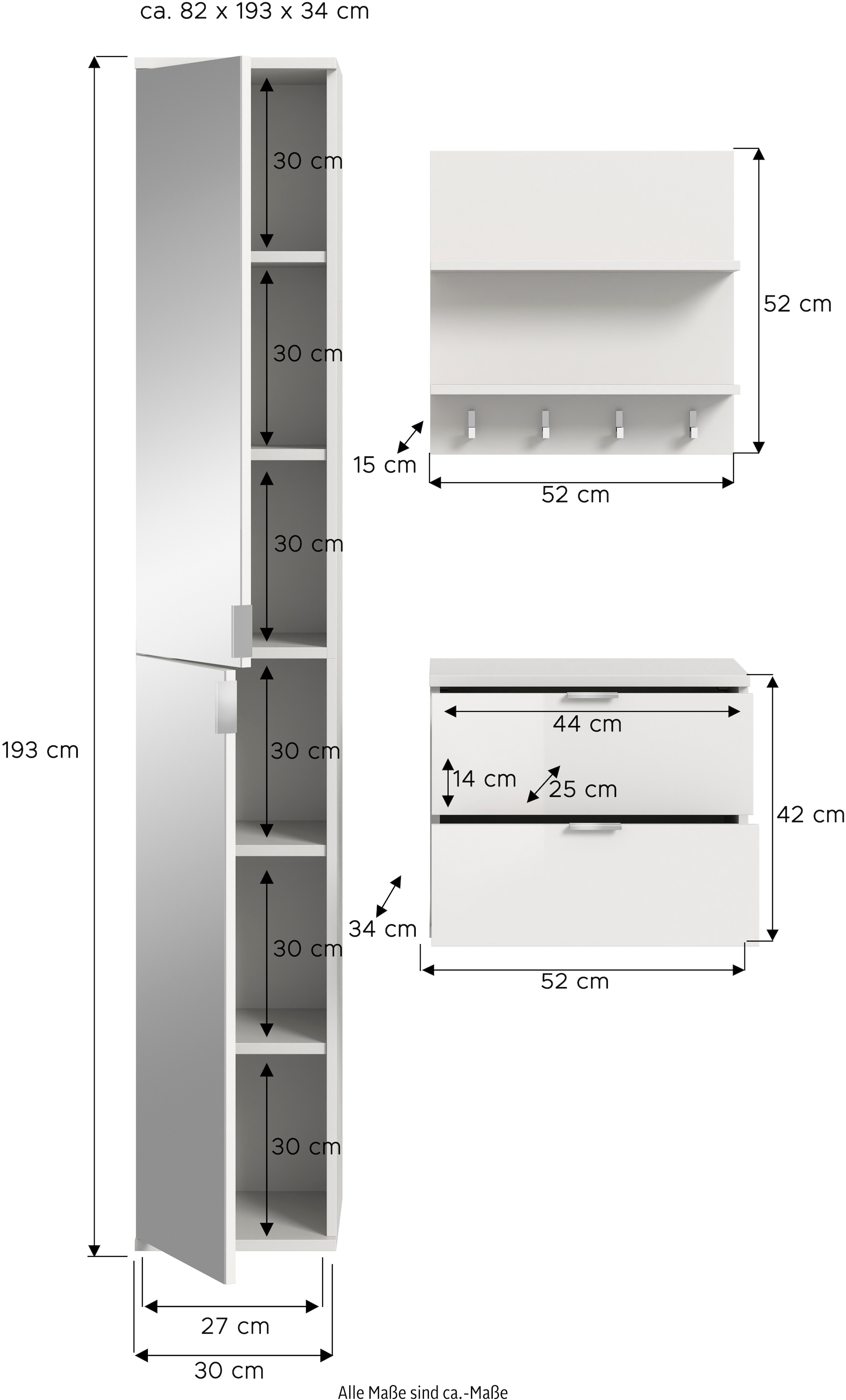 INOSIGN Garderoben-Set »Trondheim, Garderobenset 3-tlg. Breite 82 cm,«, (3 St.), hochglanz, best. aus: Spiegelschrank, Paneel, Kommode, Flur