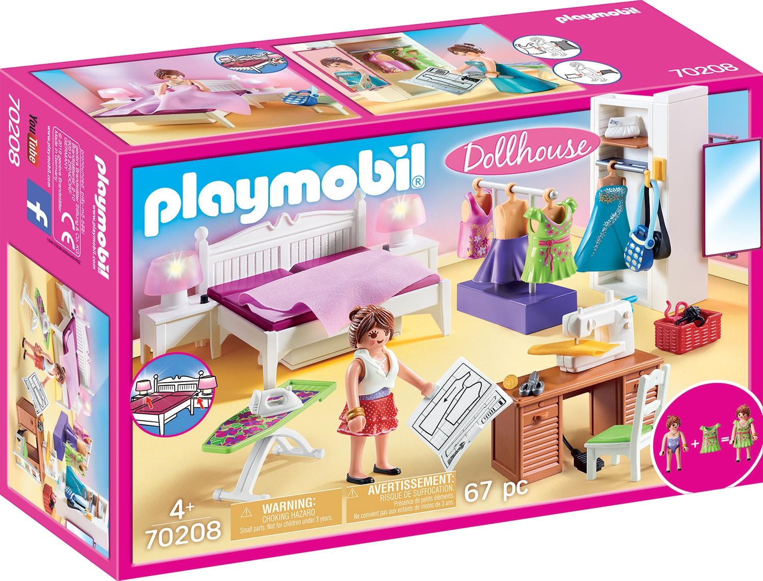 Playmobil Konstruktions-Spielset "Schlafzimmer mit Nähecke (70208), Dollhouse" Made in Germany