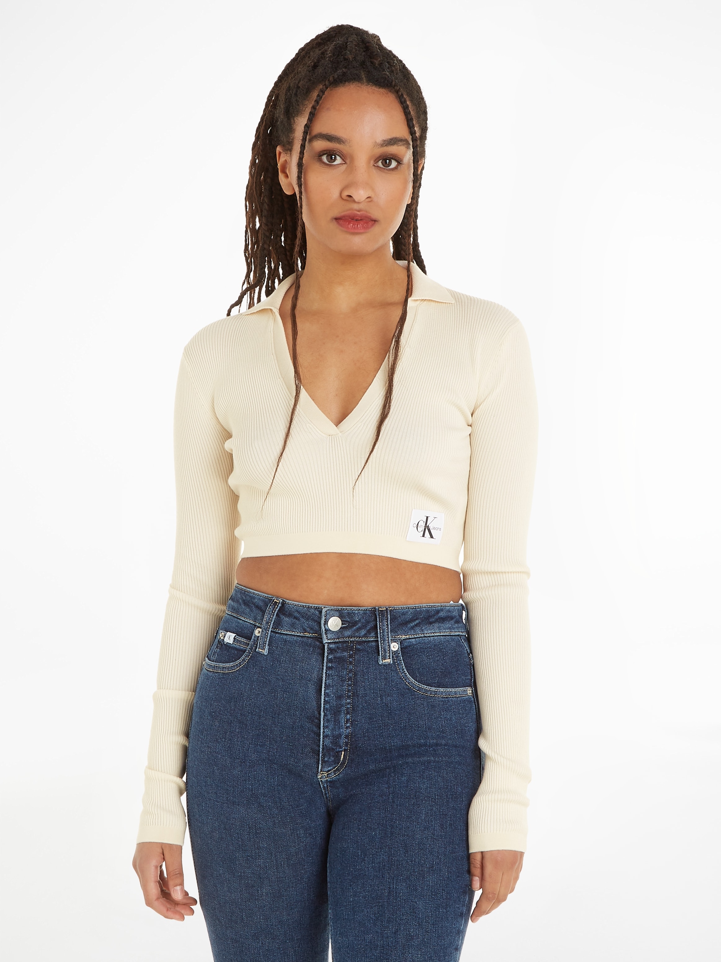 CROP Jeans | »LABEL kaufen SWEATER« V-Ausschnitt-Pullover Klein TIGHT Jelmoli-Versand Calvin online V-NECK