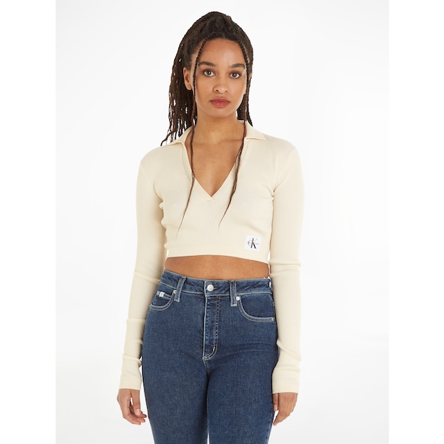 Calvin Klein Jeans V-Ausschnitt-Pullover »LABEL TIGHT CROP V-NECK SWEATER«  online kaufen | Jelmoli-Versand