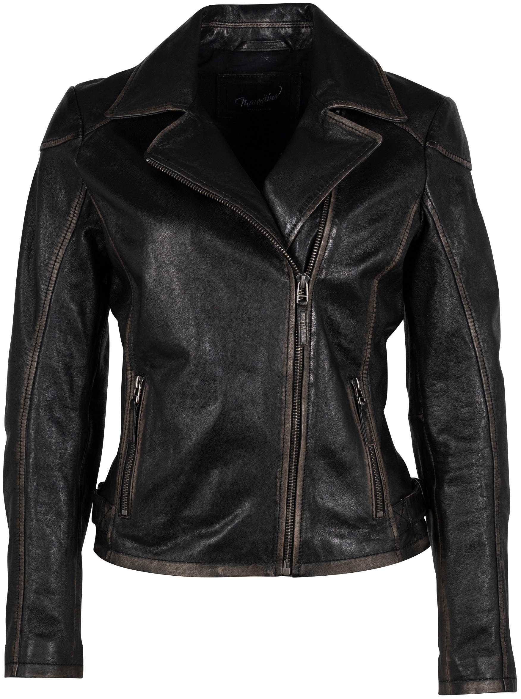 Mauritius Lederjacke »MWPeggie«, im Vintage-Look, asymetrischer Reissverschluss, Reverskragen
