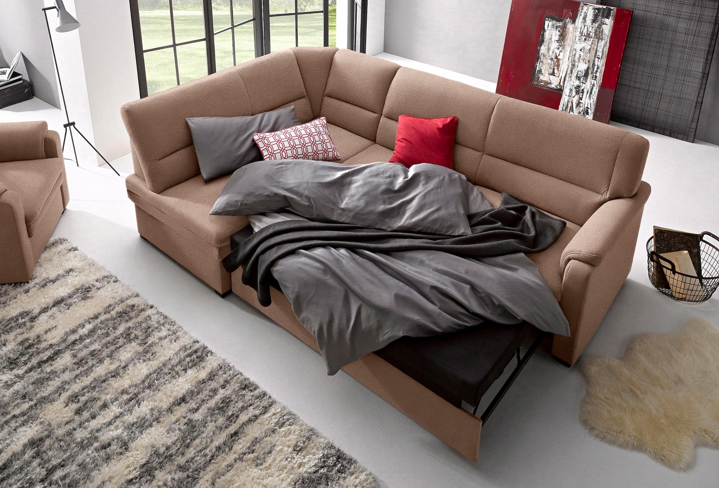 sit&more Ecksofa »Pisa L-Form«, mit Federkern, wahlweise mit Bettfunktion