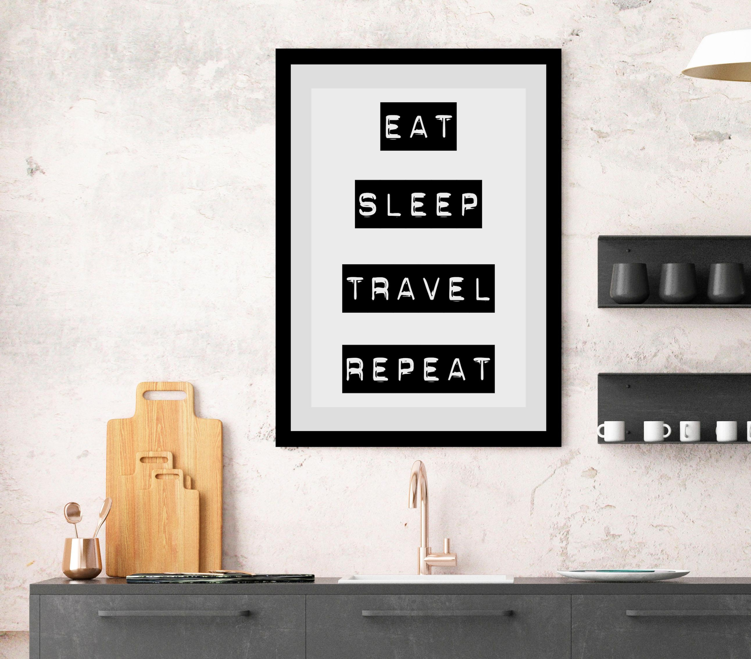 queence Bild »eat«, Sprüche & Texte-Schriftzug-Schwarz-Weiss-Motivationsbilder, HD Premium Poster-Druck inkl. Holzrahmen