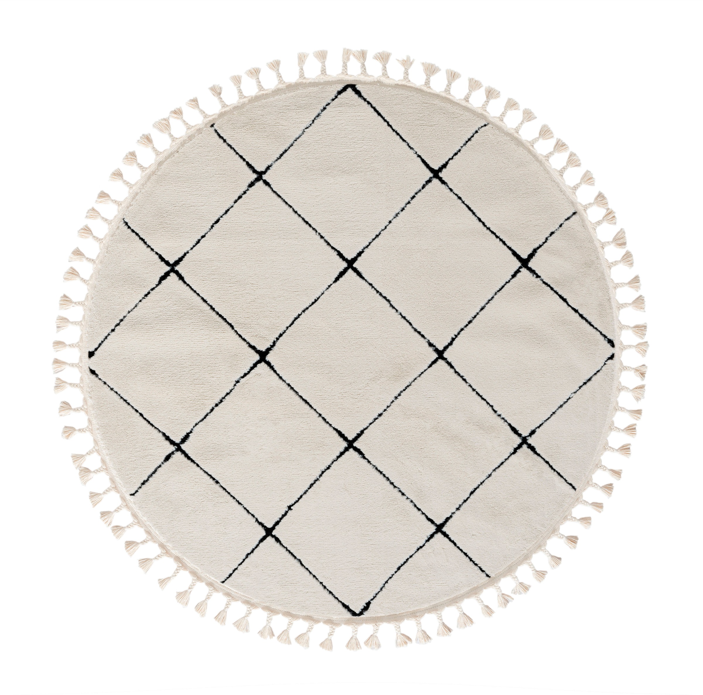 Myflair Möbel & Accessoires Hochflor-Teppich "Moroccan Square" rund 24 mm Höhe modernes Rauten Design, weich, mit Fransen, auch in rund