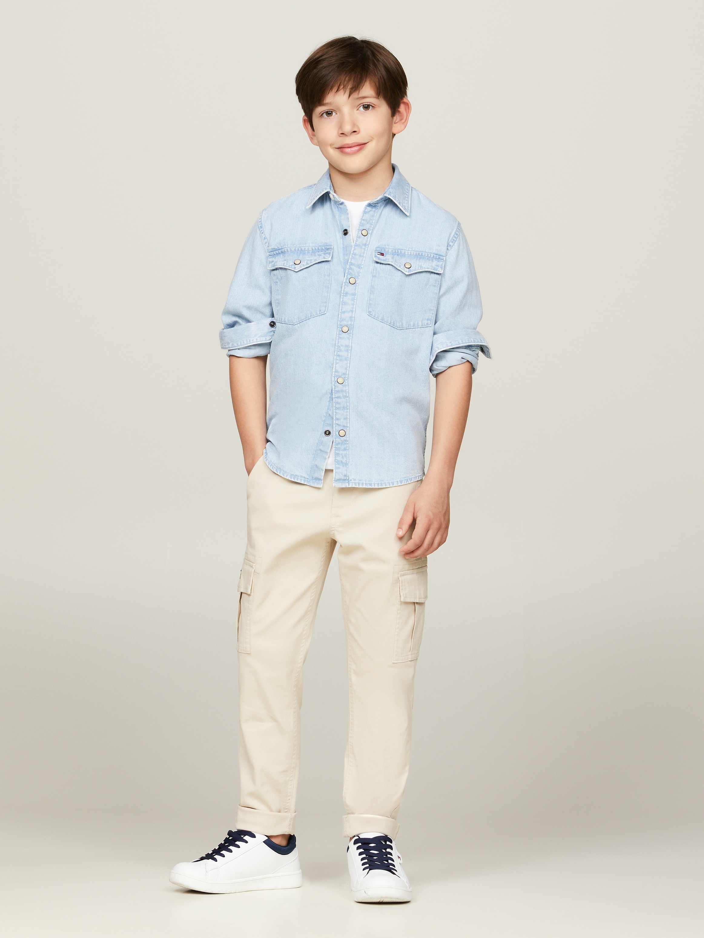 Tommy Hilfiger Langarmhemd »DENIM SHIRT LS«, Kinder bis 16 Jahre mit Logostickerei