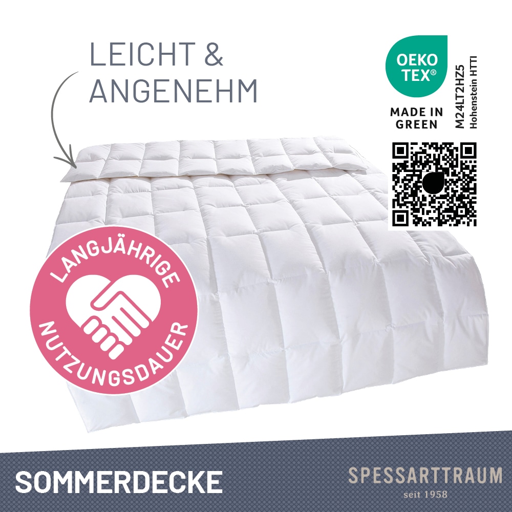 SPESSARTTRAUM Daunenbettdecke »Exklusiv, Bettdecken für Sommer und Winter«, Füllung 100% Daunen, Klasse 1, Downpass zertifiziert, Bezug 100% Baumwolle, nachhaltig (Made in Green), Hausstauballergiker geeignet, (1 St.), 5 Wärmeklassen & 8 Grössen
