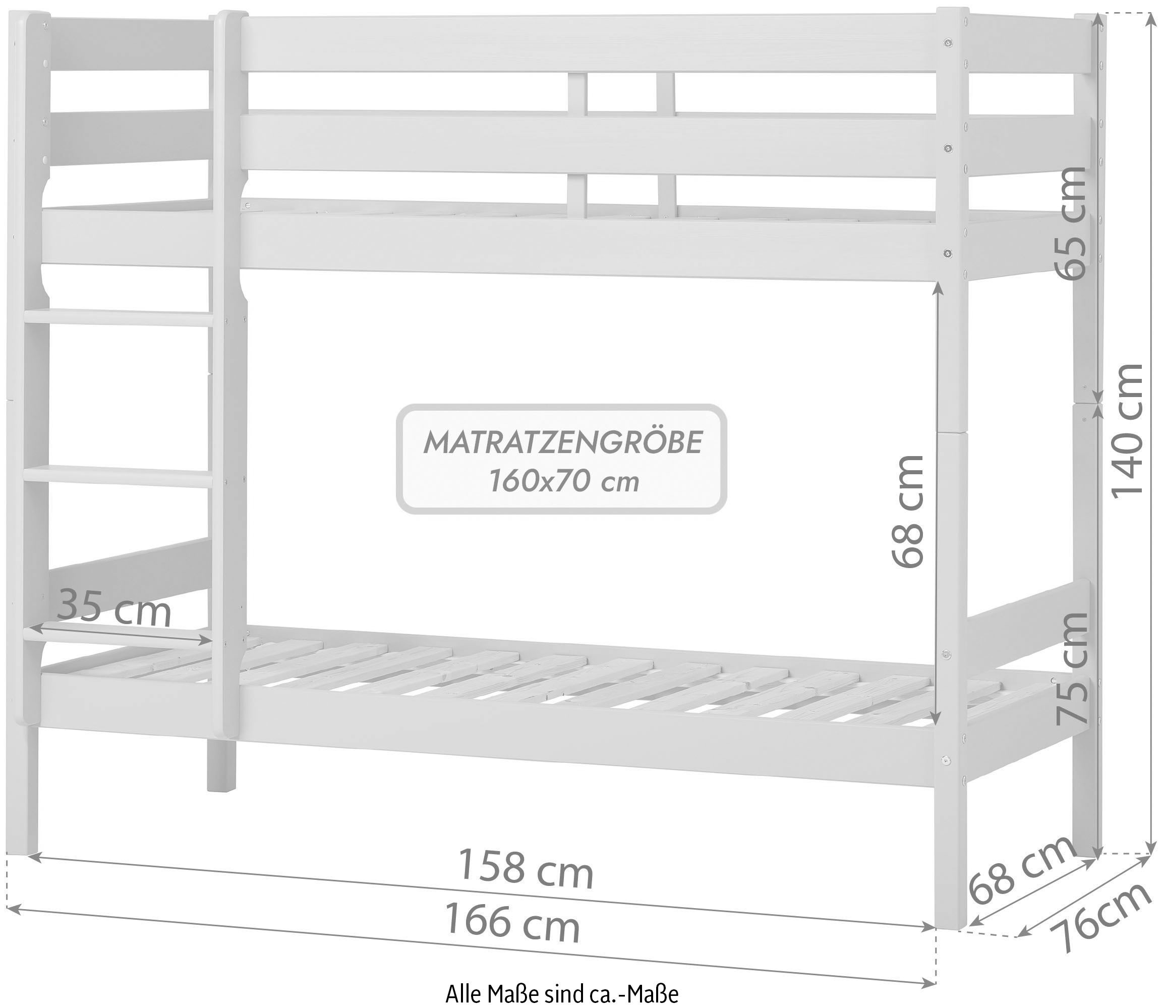 Hoppekids Etagenbett »ECO Comfort Kinderbett 90x200 oder 70x160 aus Massivholz in 4 Farben«, TÜV, FSC und Nordisches Umweltzeichen – wahlweise mit Matratzen
