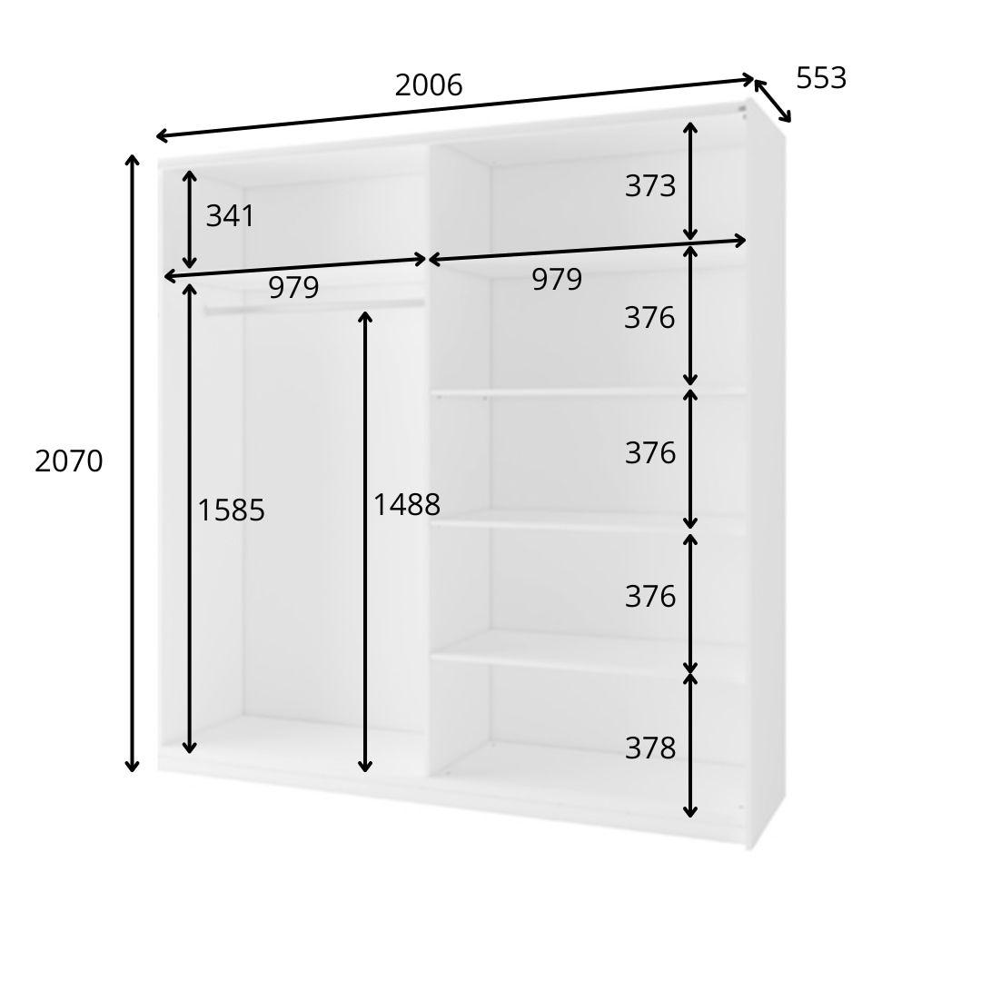 Home affaire Kleiderschrank »Kleiderschrank Fresno mit 5 Einlegeböden, Spiegel und Kleiderstange«, Garderobe mit 2 Schwebetüren, B/H/T 200/207/62 cm