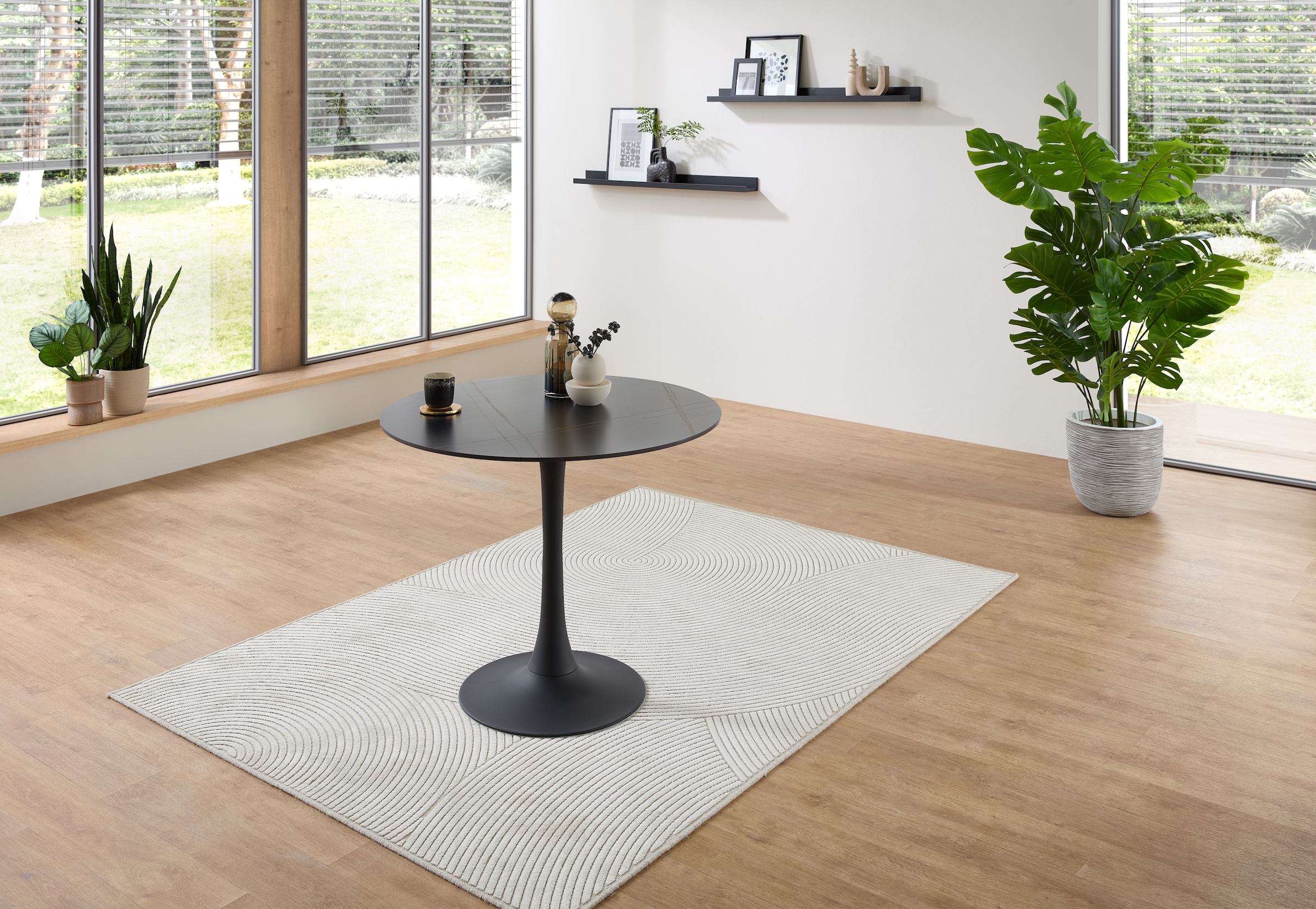 Stolkom Esstisch »Josh Esszimmertisch rund Keramik, marmoriert, BxH 90x75 cm«, Keramikoberfläche marmoriert, Wahlweise in weiss, grau oder schwarz