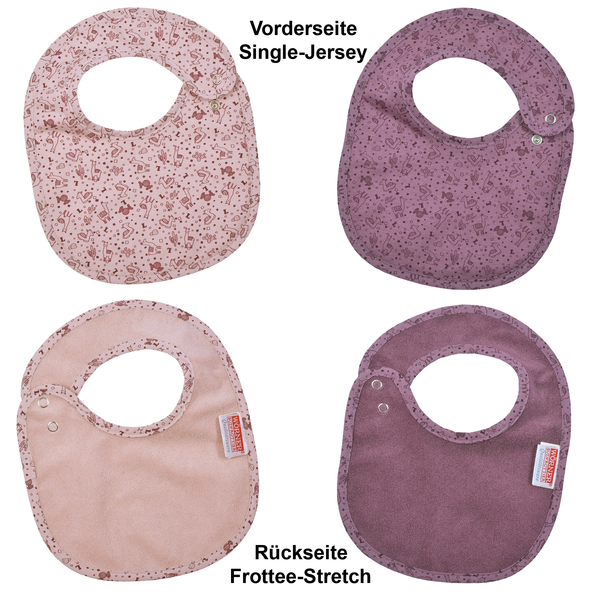 Wörner Lätzchen »Lamas rosa Druckknopflatz 22x29 cm« 2 Stk. tlg. mit Druckknöpfen, maschinenwaschbar, trocknergeeignet