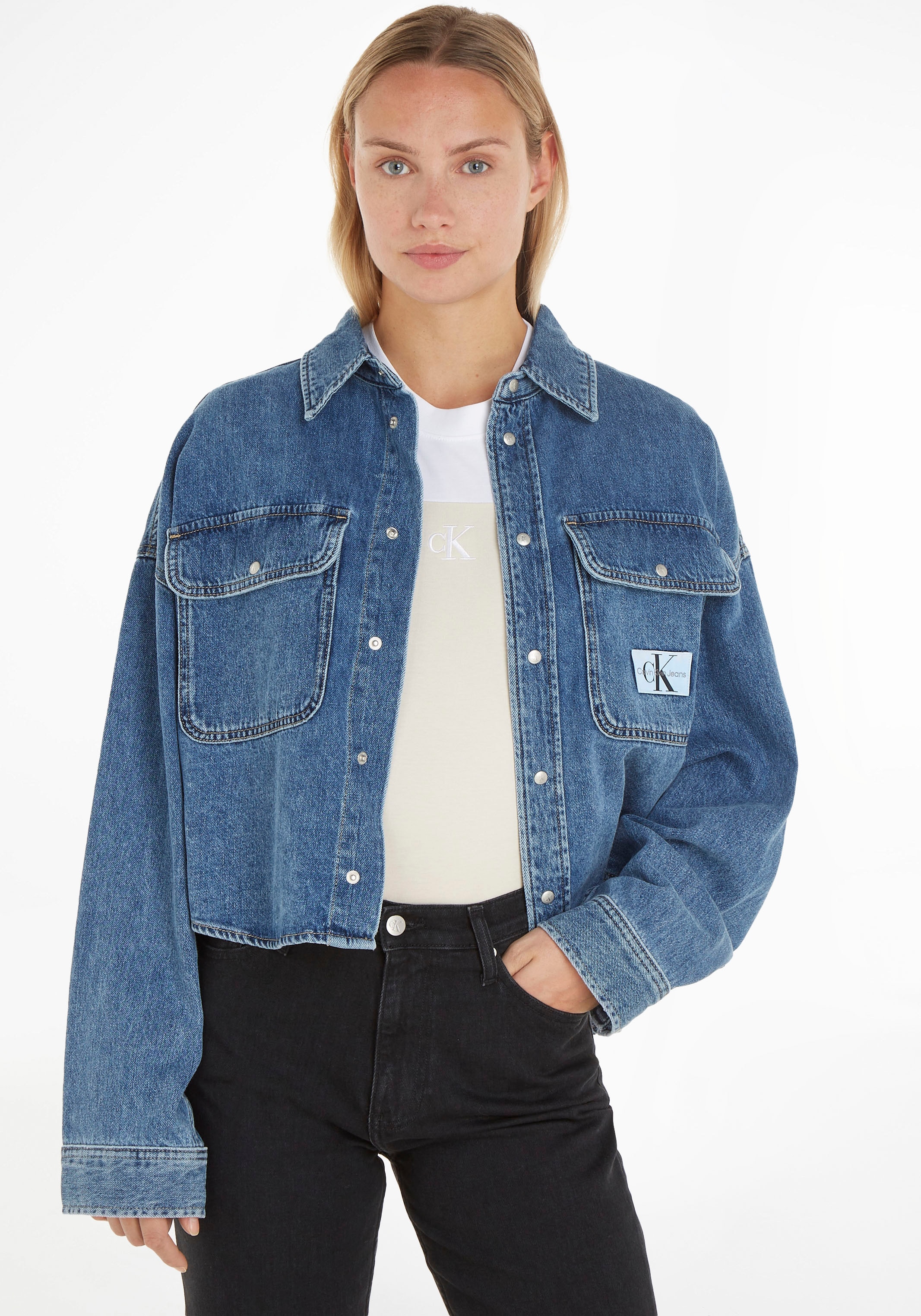 Jelmoli-Versand kaufen SHIRT« ROUNDED Calvin Klein »OVERSIZED Jeansbluse HEM CROP | online Jeans