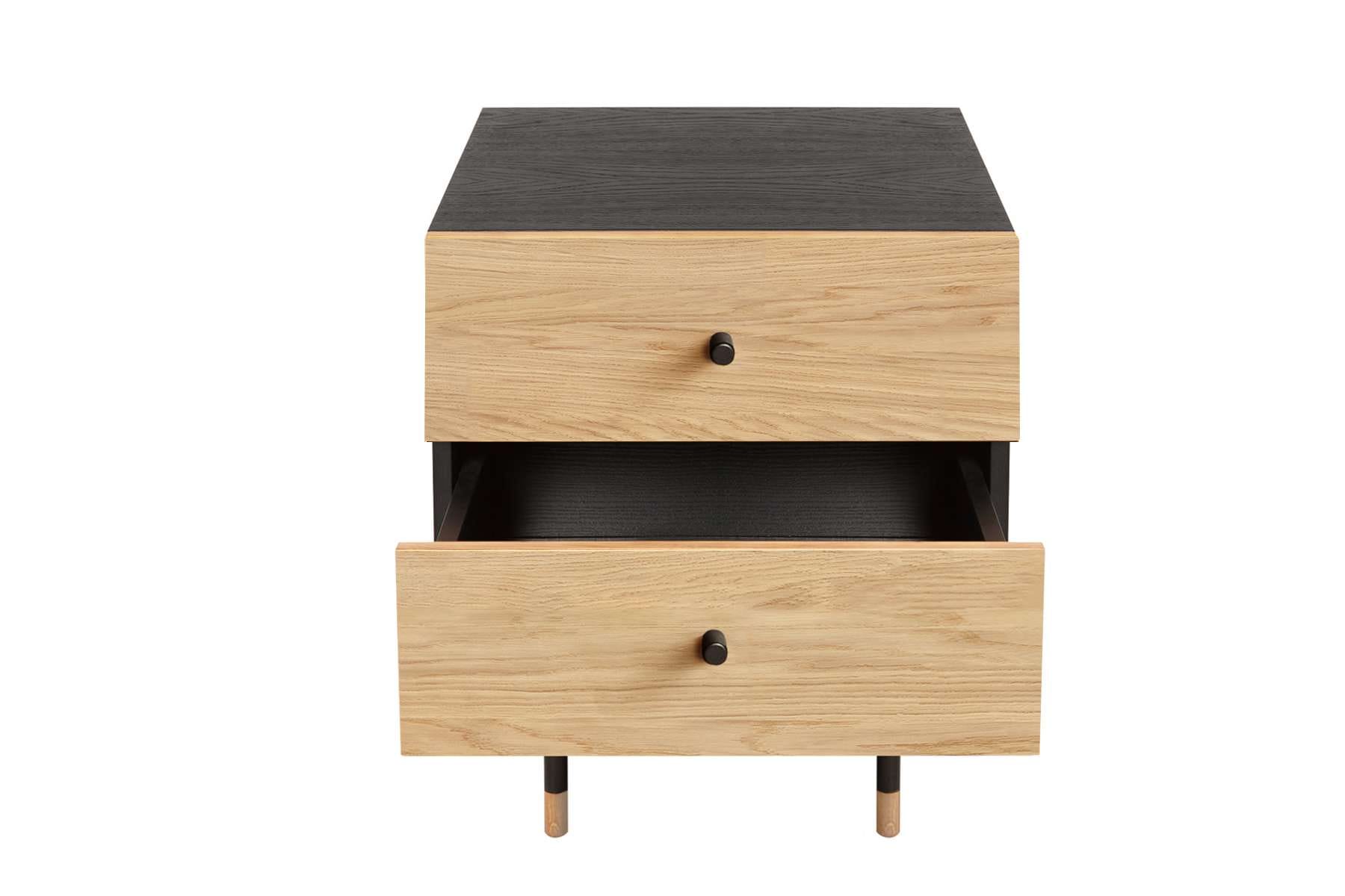 Woodman Nachtkommode »Jugend«, Echtholzfurnier aus Eiche, Breite 53 cm, mit Schubladen, Metallfüsse