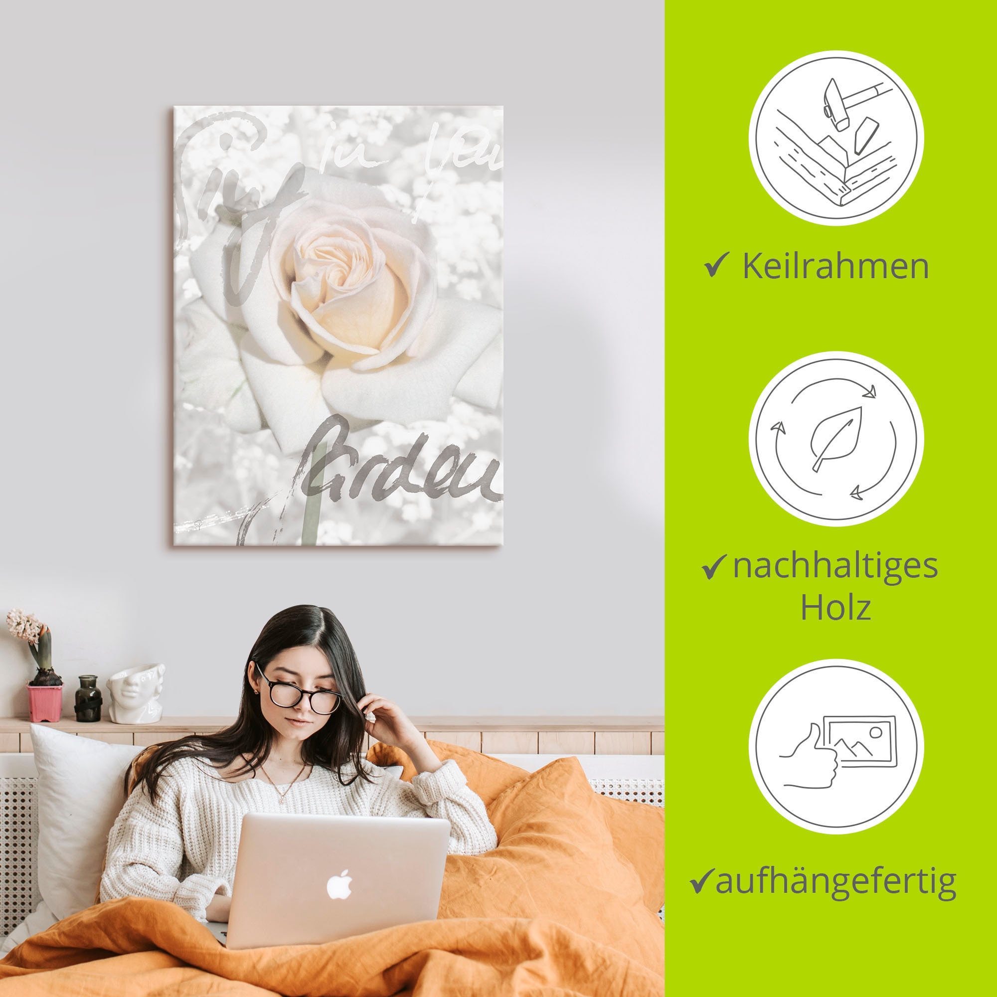 Artland Wandbild »In Lettern - Rose«, Blumen, (1 St.), als Alubild, Outdoorbild, Leinwandbild, Poster in verschied. Grössen