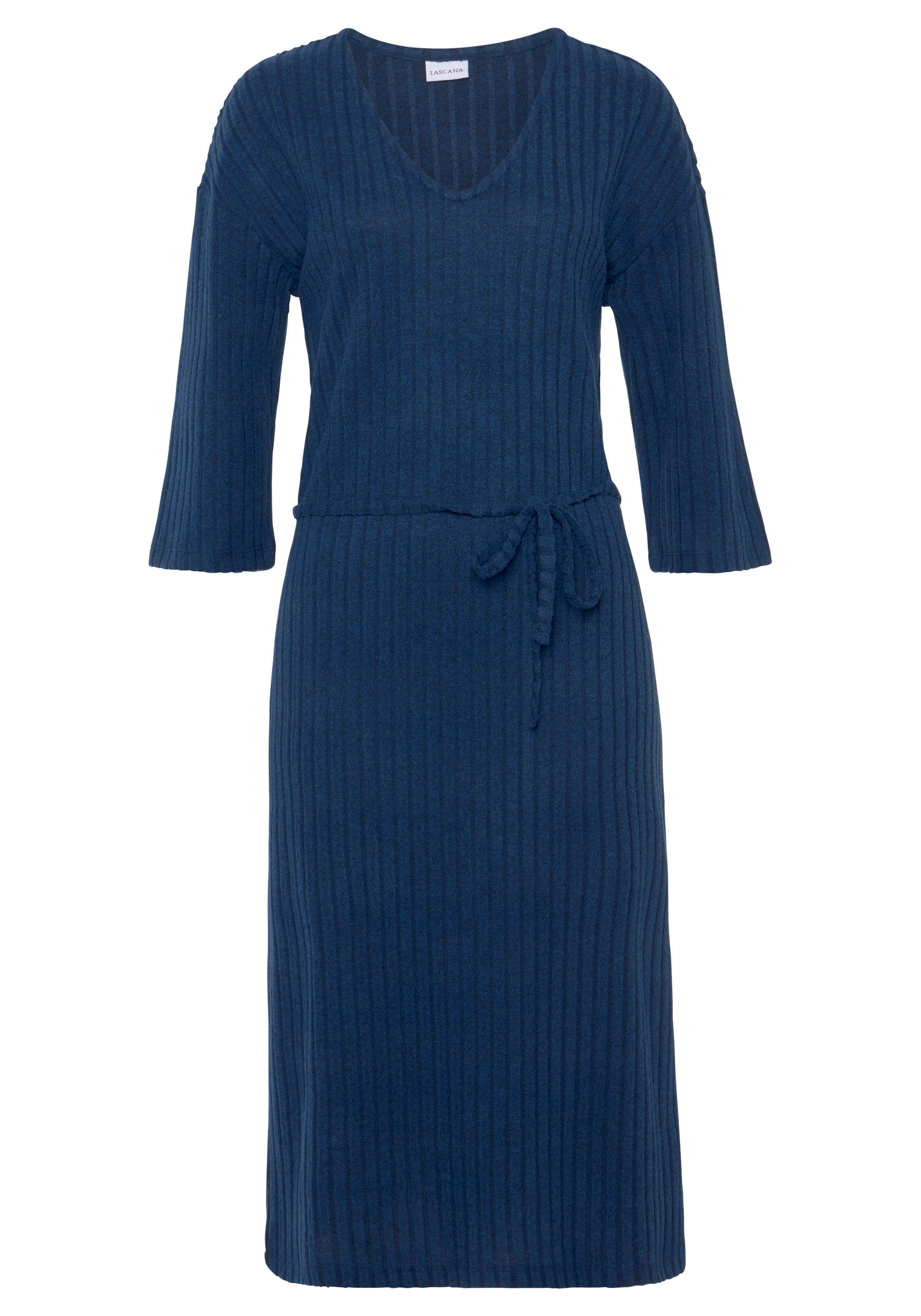 LASCANA Strickkleid »/ Rippkleid/ Loungekleid«, mit weiten Ärmeln und Taillenband, Loungewear