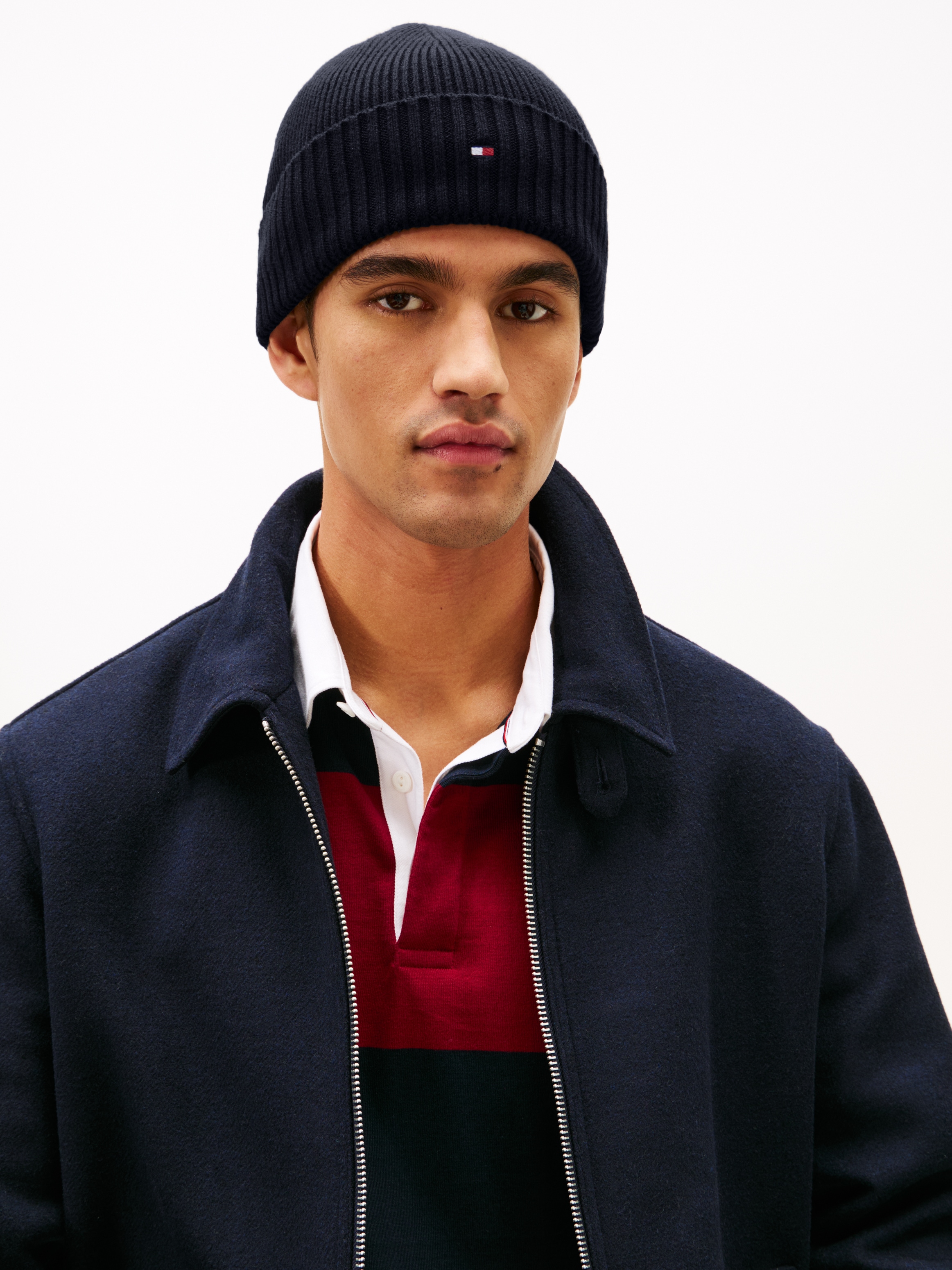 Tommy Hilfiger Strickmütze »TH FLAG PIMA COTTON BEANIE«, mit Logostickerei