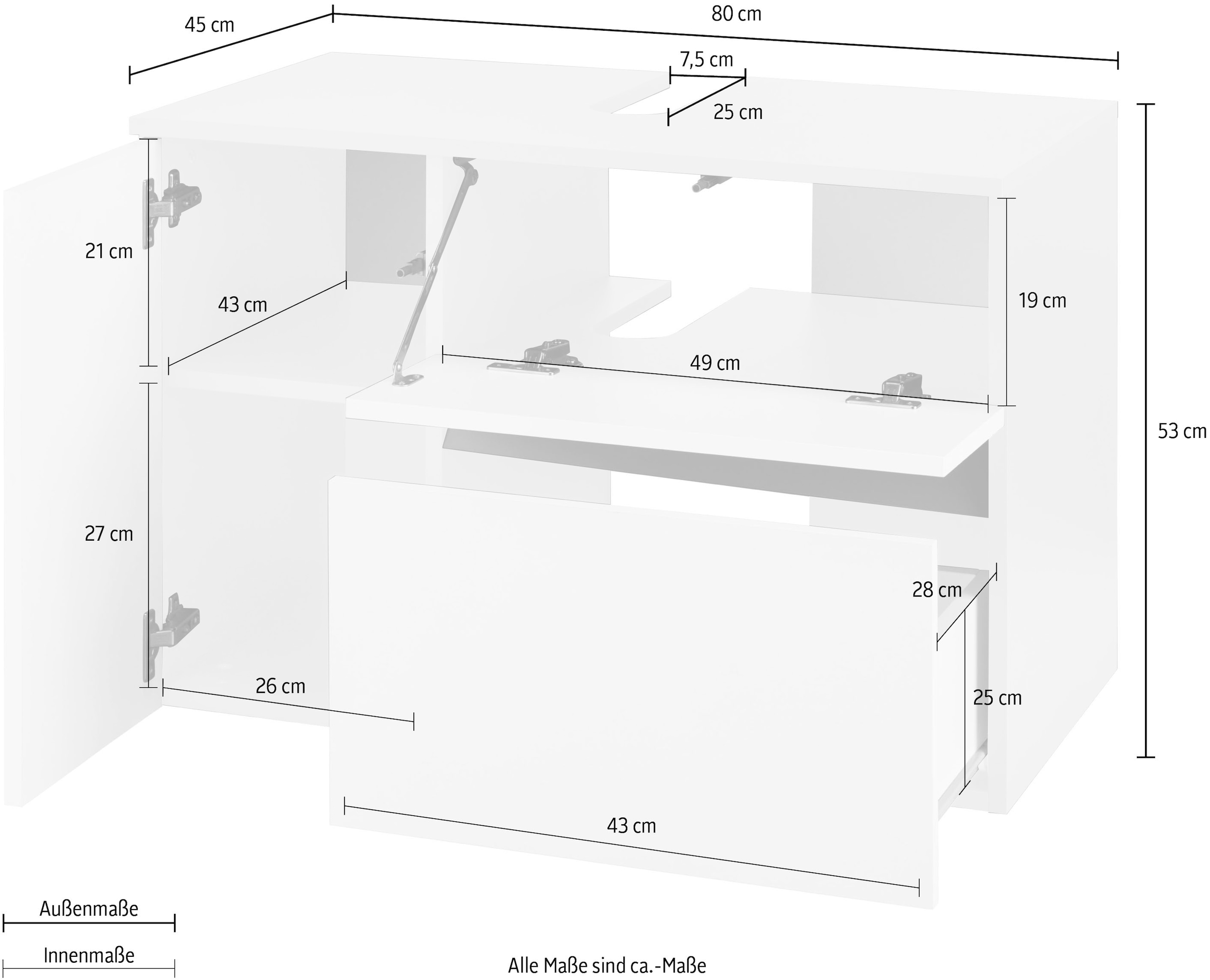 Home affaire Waschbeckenunterschrank »Wisla«, für Wandmontage, Siphonausschnitt, Push-to-open-Funktion, Breite 80 cm